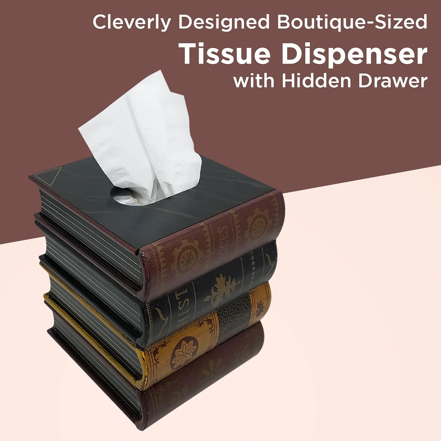 PGI TRADERS Book Tissue Dispenser | Covers Square Box | Hidden Storage Drawer | Facial Tissues Holder | Office, Living Room, Bedroom, Bathroom Pack of 2