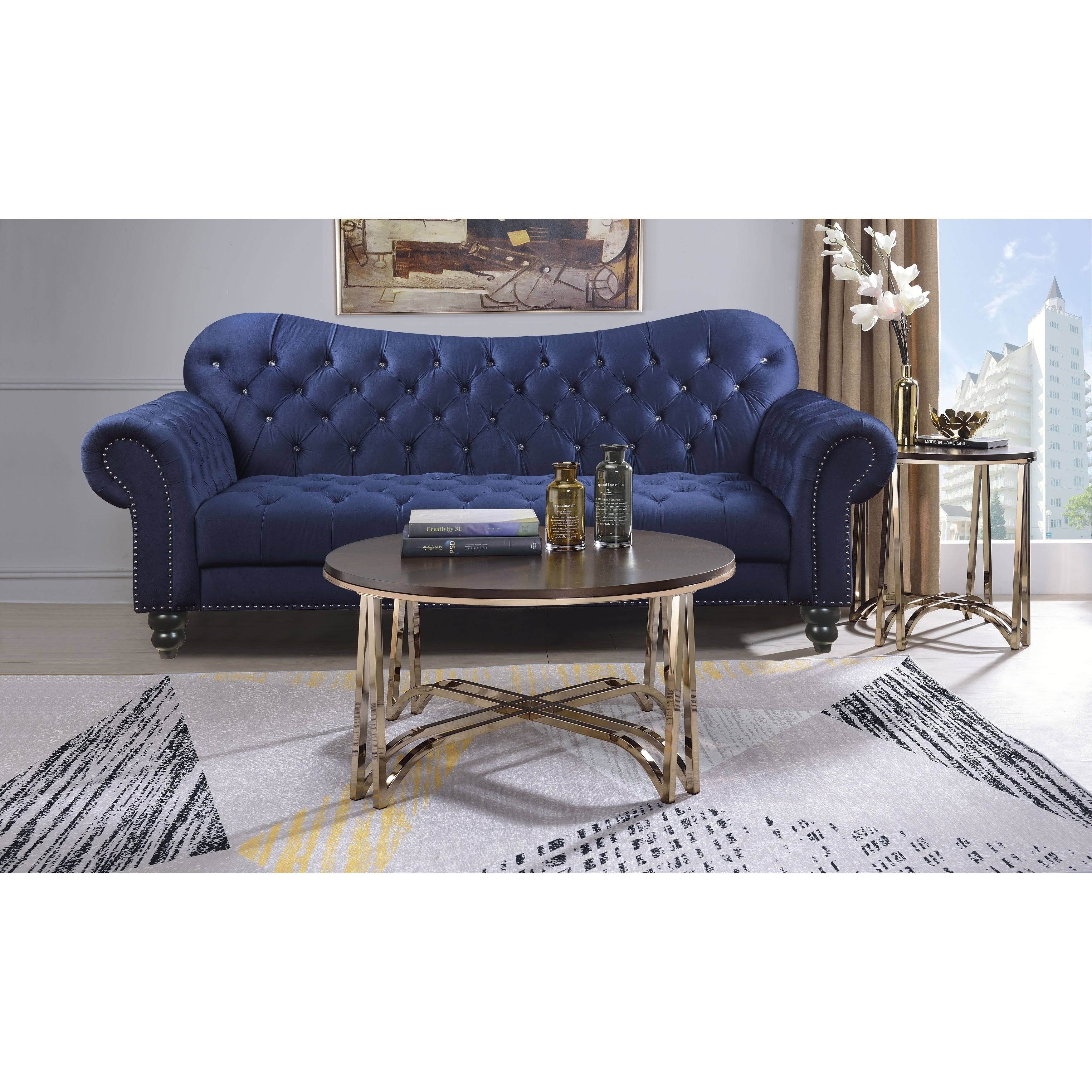 Acme Novus 24x22 Round End Table, Walnut/Champagne