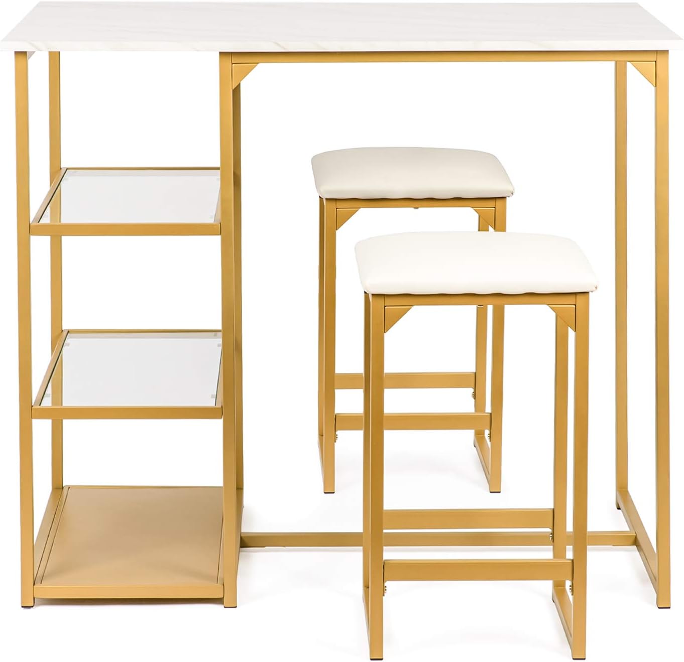 BAHOM 3 Piece Bar Table Set for 2, Counter Height Dining Table Set with 2 Bar Stools and 3 Open Storage Shelves for Home, Kitchen, Bistro, Restaurant, Small Space (Dark Gray)