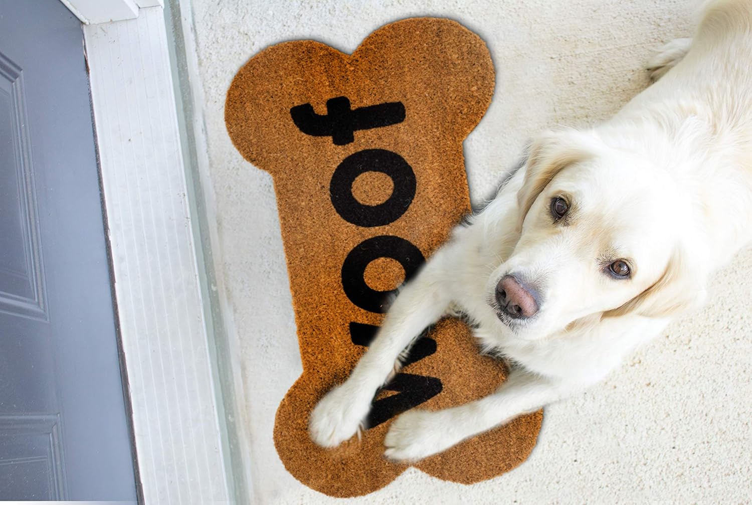 Abbott Collection 35-PFW-SH-1465 Bone Shaped WOOF Doormat, 18x30 inches L, Natural/Black
