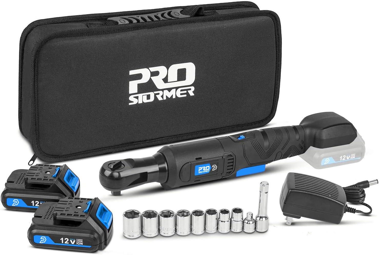 Cordless Electric Ratchet Wrench Set, PROSTORMER 55Ft-lbs 3/8