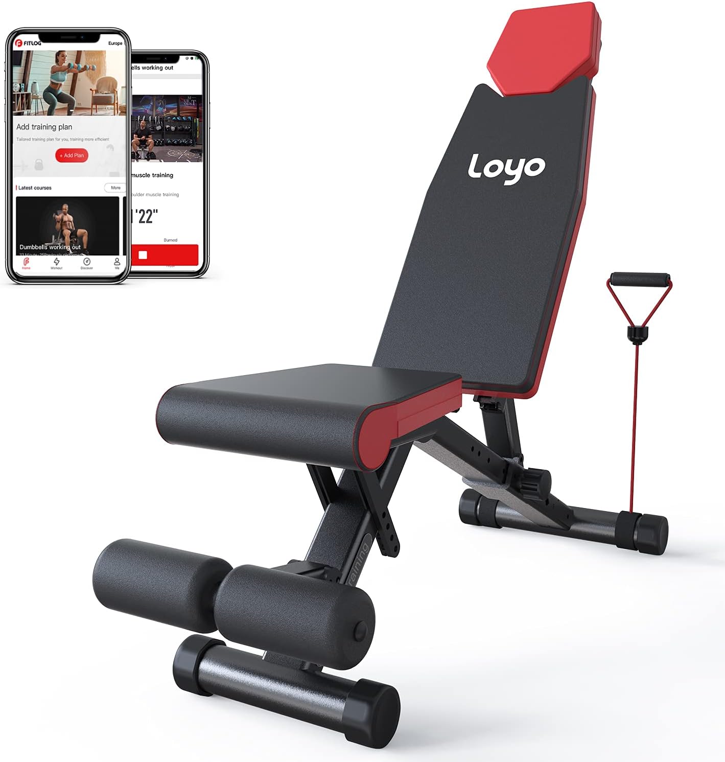 Loyo Adjustable Weight Bench Foldable, Home Gym Equipment , Flat Incline Decline Exercise Bench for Home Workout with Fitness Rope, Strength Fitness Training Bench for Full Body, 630 lbs Weight Capacity