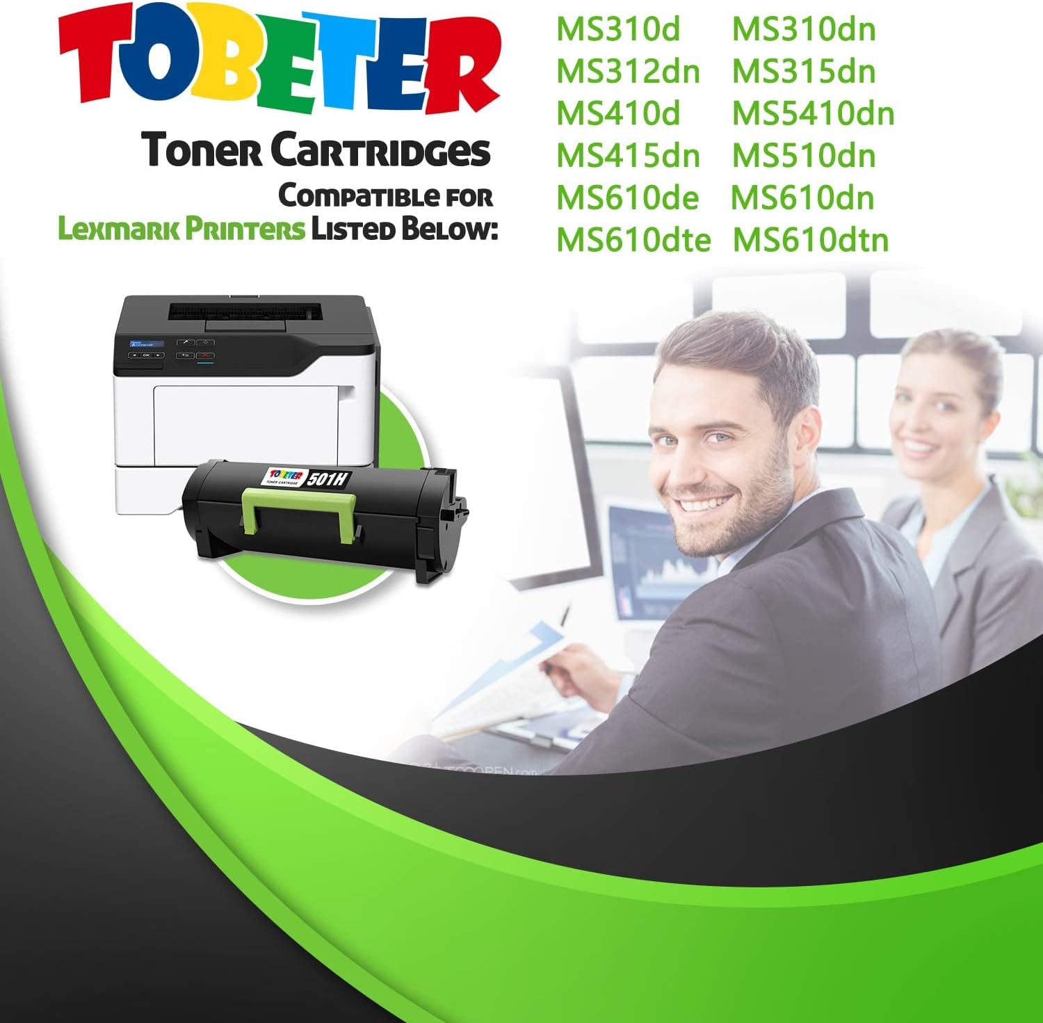 ToBeter 501H 50F1H00 High Yield Remanufactured Toner Cartridge for Lexmark MS310, MS312, MS315, MS410, MS415, MS510, MS610 Printer (up to 5,000 Pages) Pack of 2