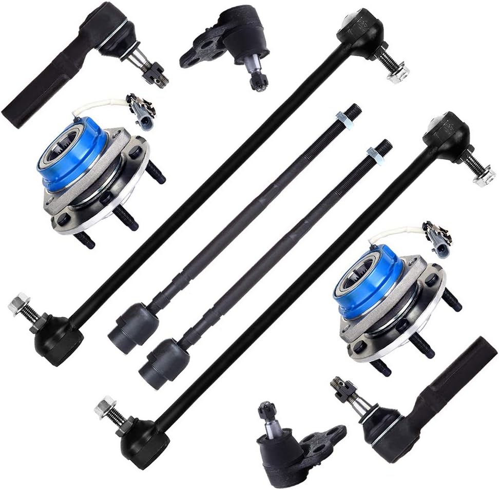 SCITOO 10pcs Suspension Kit 2 Front Sway Bar End Link 2 Lower Ball Joint 2 Inner 2 Outer Tie Rod End 2 Wheel Hub Bearing fit for 2004 2005 2006 2007 2008 for Pontiac Grand Prix