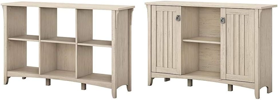 Bush Furniture Salinas 6 Cube Organizer in Antique White & Salinas Accent Storage Cabinet with Doors in Antique White