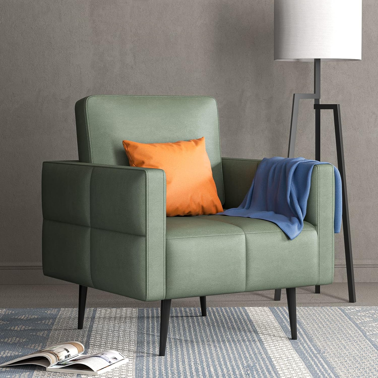 Soft Shell Living Room Chair, Accent Chairs Green, Vintage Fabric, Armchair, Modern Chair, Army Green