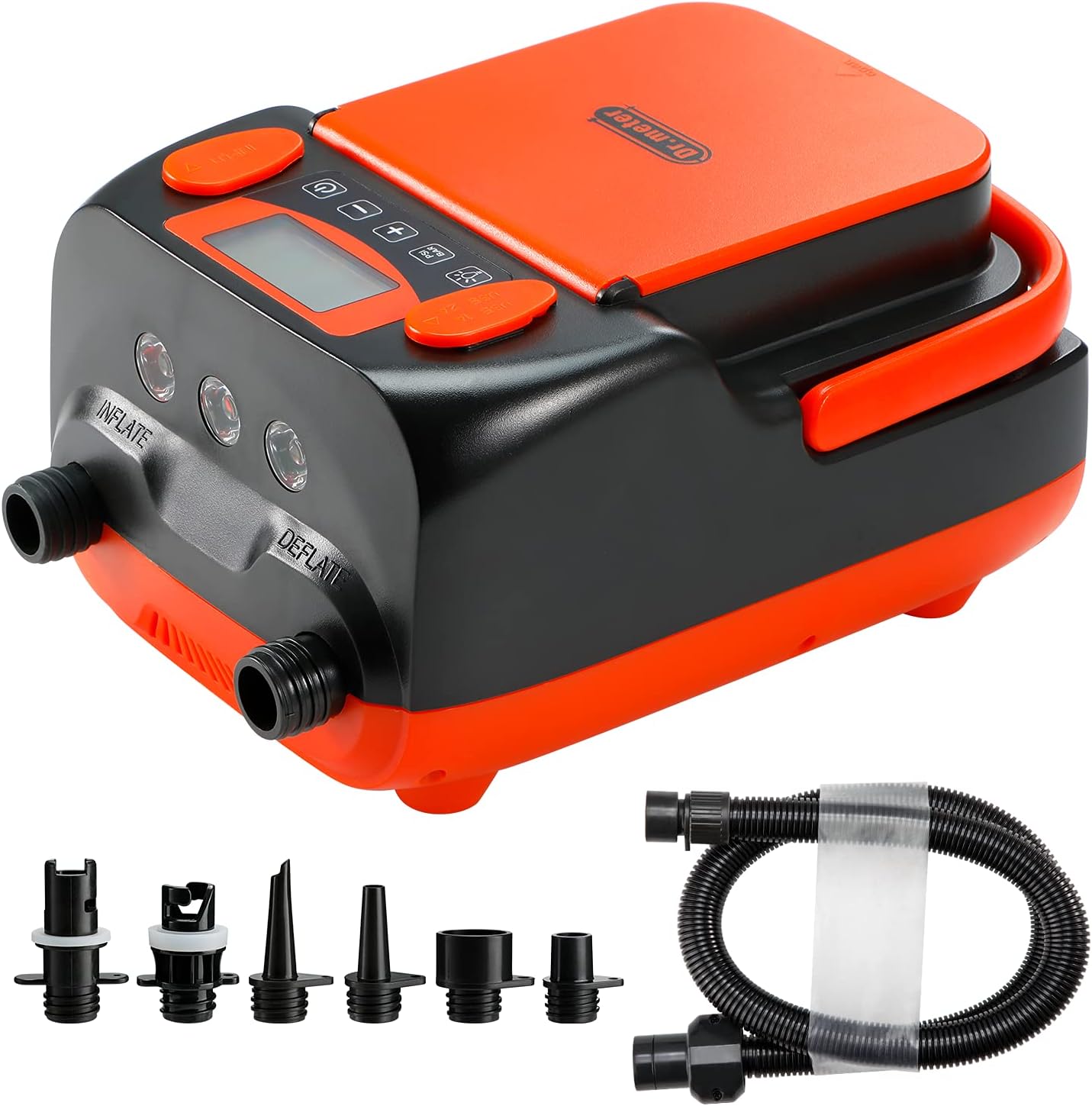 Dr.meter Electric SUP Air Pump, 6000mah Rechargeable /AC 110V/ DC 12V Powered High Pressure Air Inflator/Deflator with 2 USB Ports, 3 LED Lights and 6 Nozzles for Stand Up Paddle Boards, Boats,Tents
