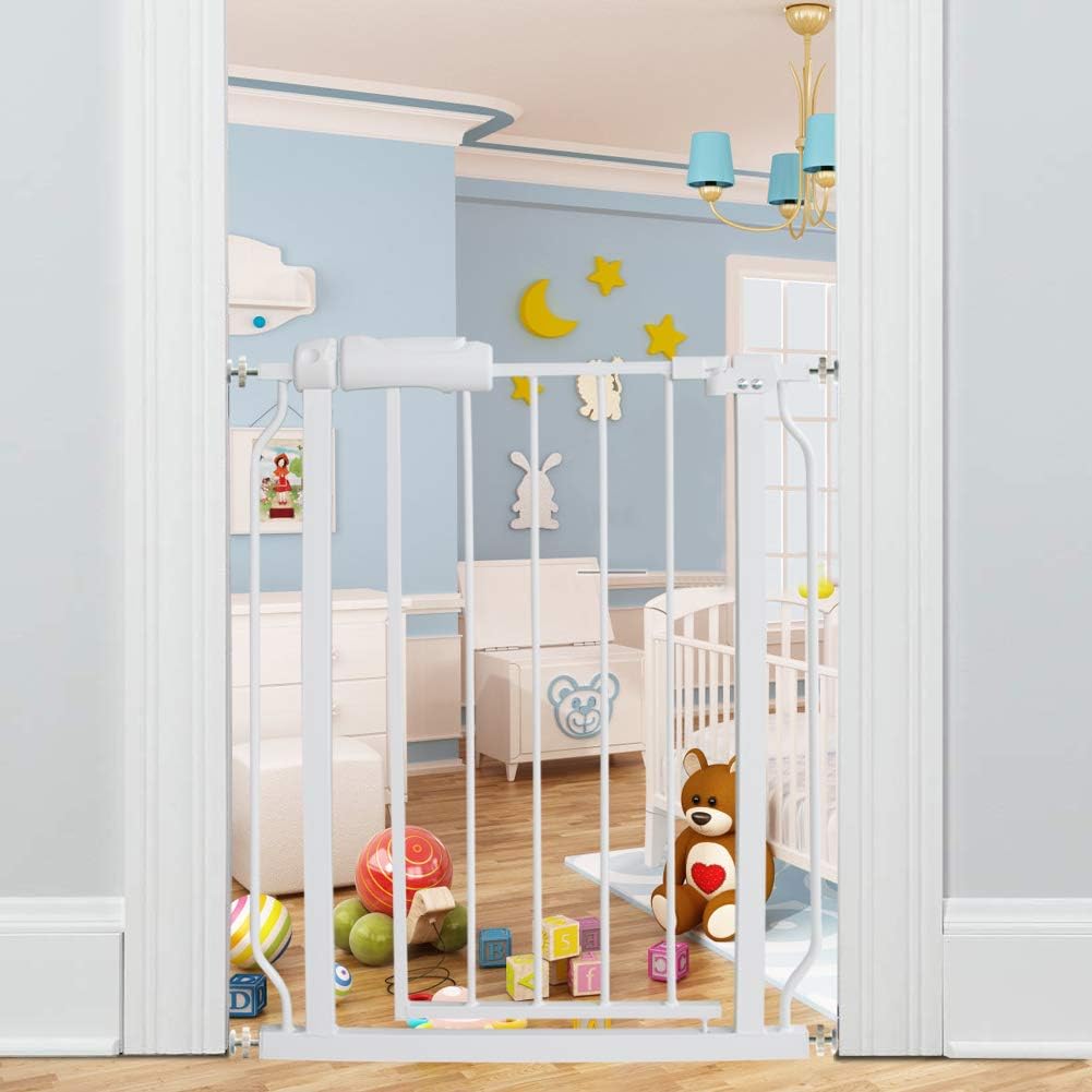 ALLAIBB Narrow Walk Through Baby Gate Auto Close Tension White Metal Child Pet Safety Gates with Pressure Mount for Stairs,Doorways and Baniste 24.02-29.13in (24.02-29.13/61-74cm) Pack of 2
