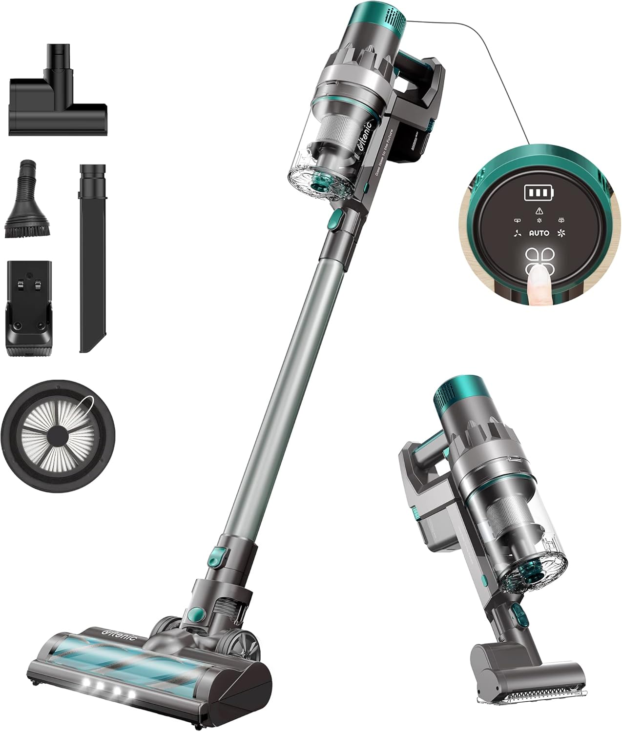 Ultenic U11 Pro Cordless Vacuum Cleaner, 25KPa Strong Suction, Touch Control, Easy-Empty Dustbin, 2200mA Detachable Battery, Fast Charge, 4 in 1 Stick Vacuum for Carpet, Hard Floor and Pet Hair