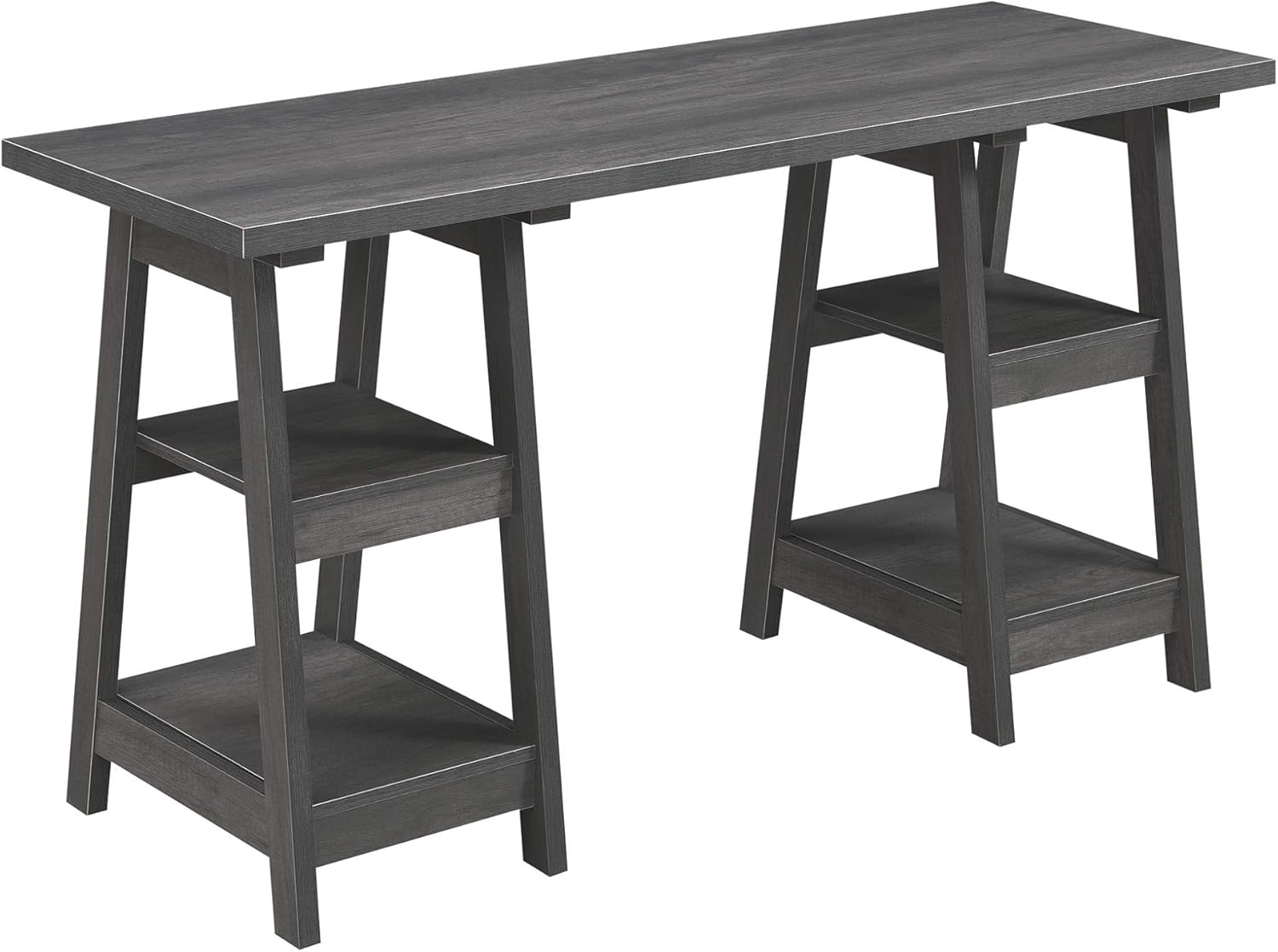 Convenience Concepts Designs2Go Double Trestle Desk with Shelves, Black