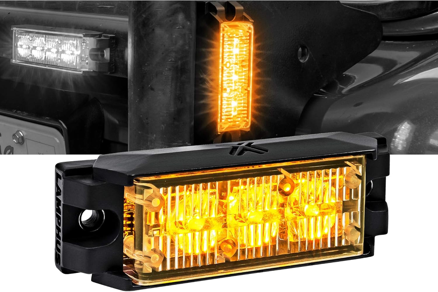 4pc SolarBlast 3W BLUE LED Flashing Strobe Warning Light Head [12 Flash Mode] [TIR] [Multi Units Sync-able] [Surface-Mount] Grille Police Lights for Emergency Vehicles Truck Volunteer Firefighters