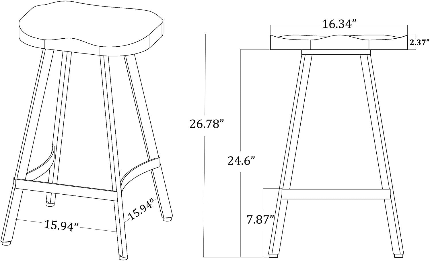 GWAREZ Set of 2 Industrial Rustic Bar Stool Saddle Seat Counter Height Farmhouse Stool-Metal and Wood Top Dining Stools,Backless,Stackable,Fully Welded -26.8 inch