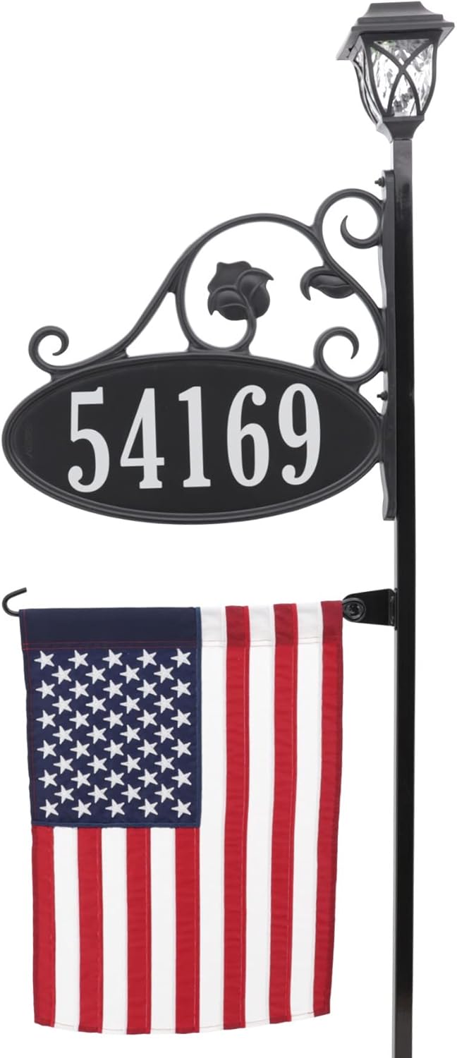 Address America Park Place Reflective Address Sign with Decorative American Flag and Solar Light - 47