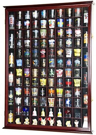 108 Shot Glass Shotglass Shooter Display Case Holder Cabinet Wall Rack 98% UV Lockable Door -Black