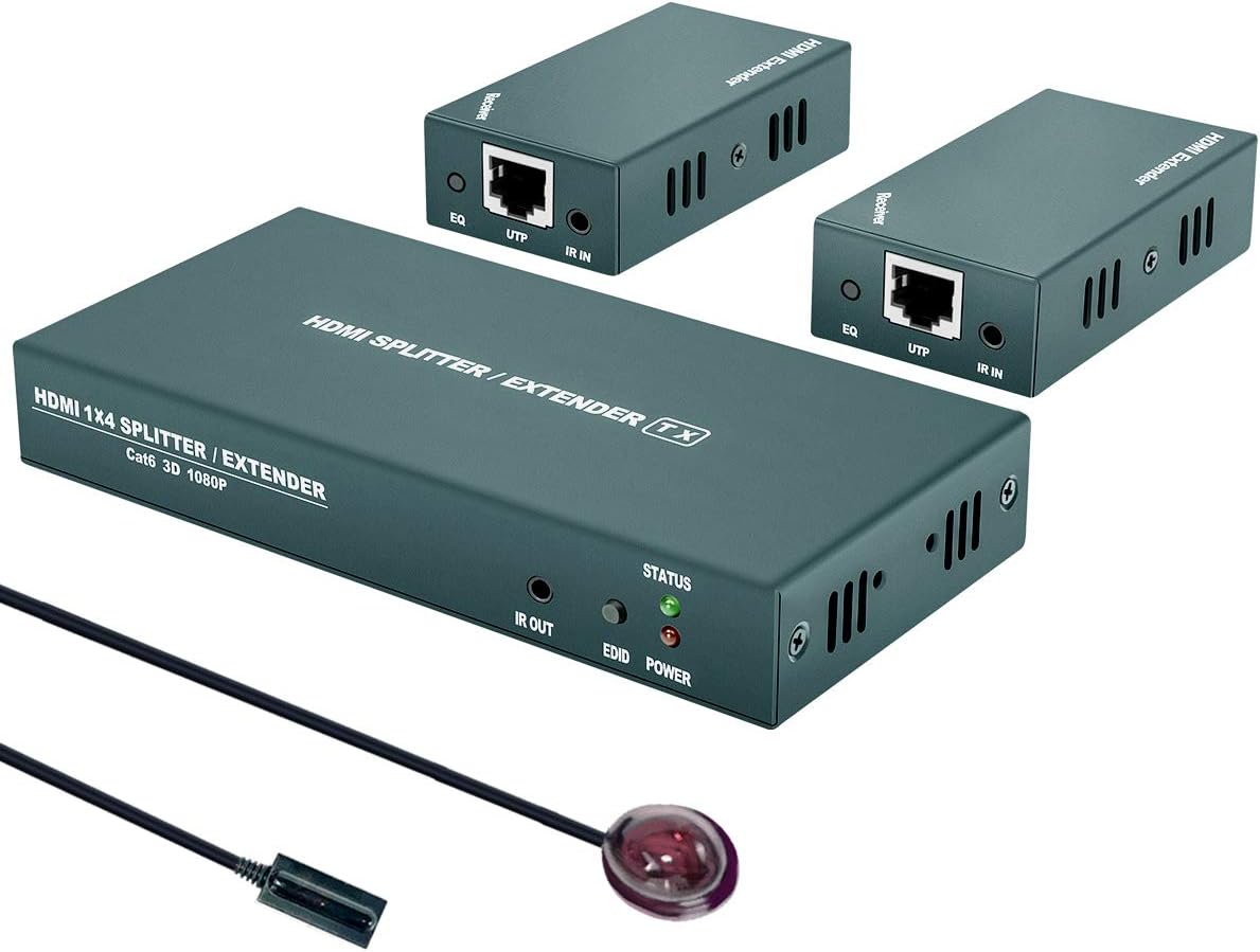 HDMI Extender Splitter 1x2 with IR, UHD 1080P@60Hz, Extending 165ft (50m) Length Transmission Over CAT5e/CAT6/CAT7 Cable, 2 Channel Transmission with 2 HDMI Loop Out Pack of 2