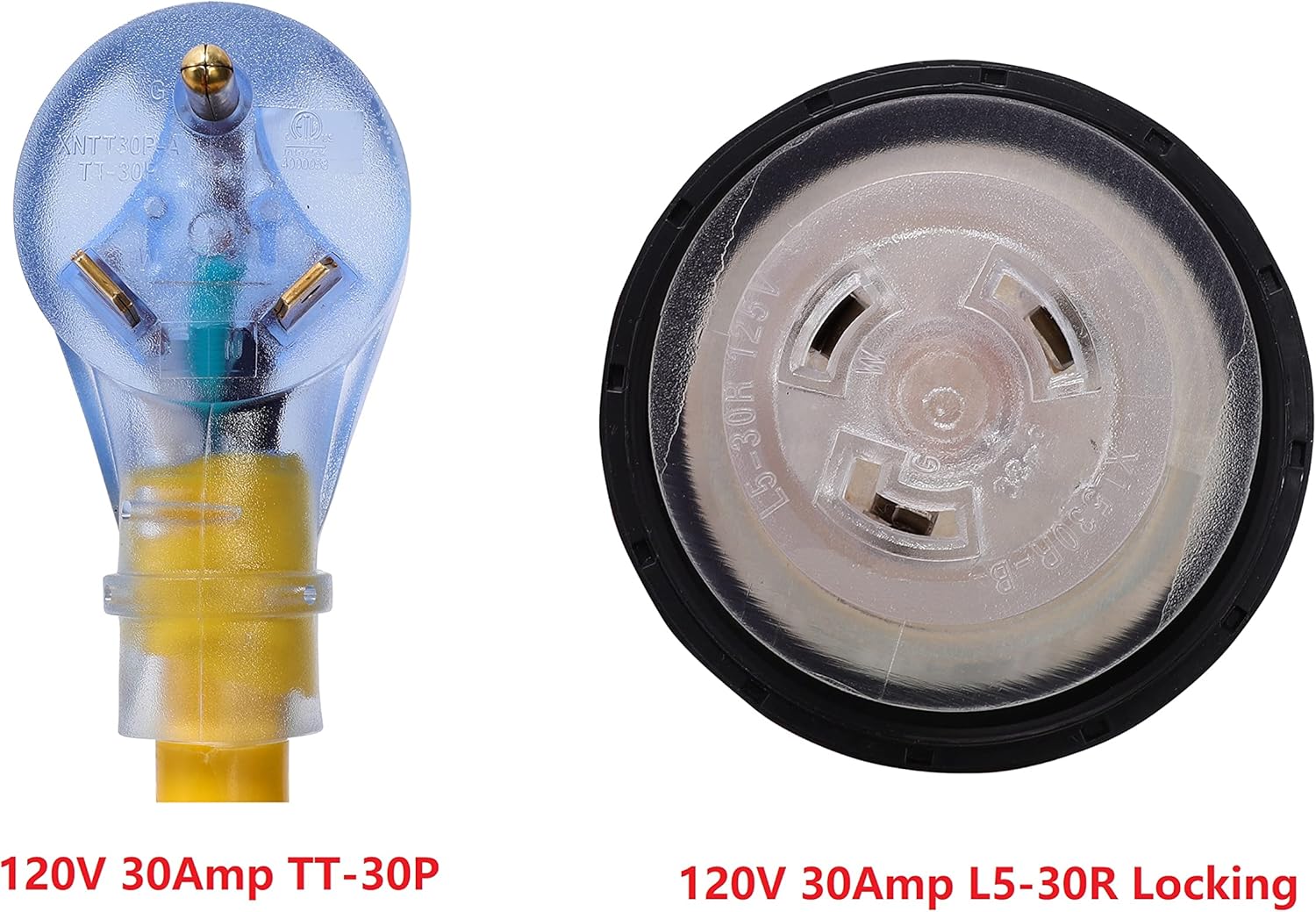 ONETAK TT-30P to L5-30R 15 Feet W/5-15P to TT-30R Adapater Combo Kit 120V 30 Amp 3 Prong Male Plug to 30 Amp 3 Prong Marine Shore RV Camper Travel Trailer Car Power Cord Connector Adapter Pack of 2