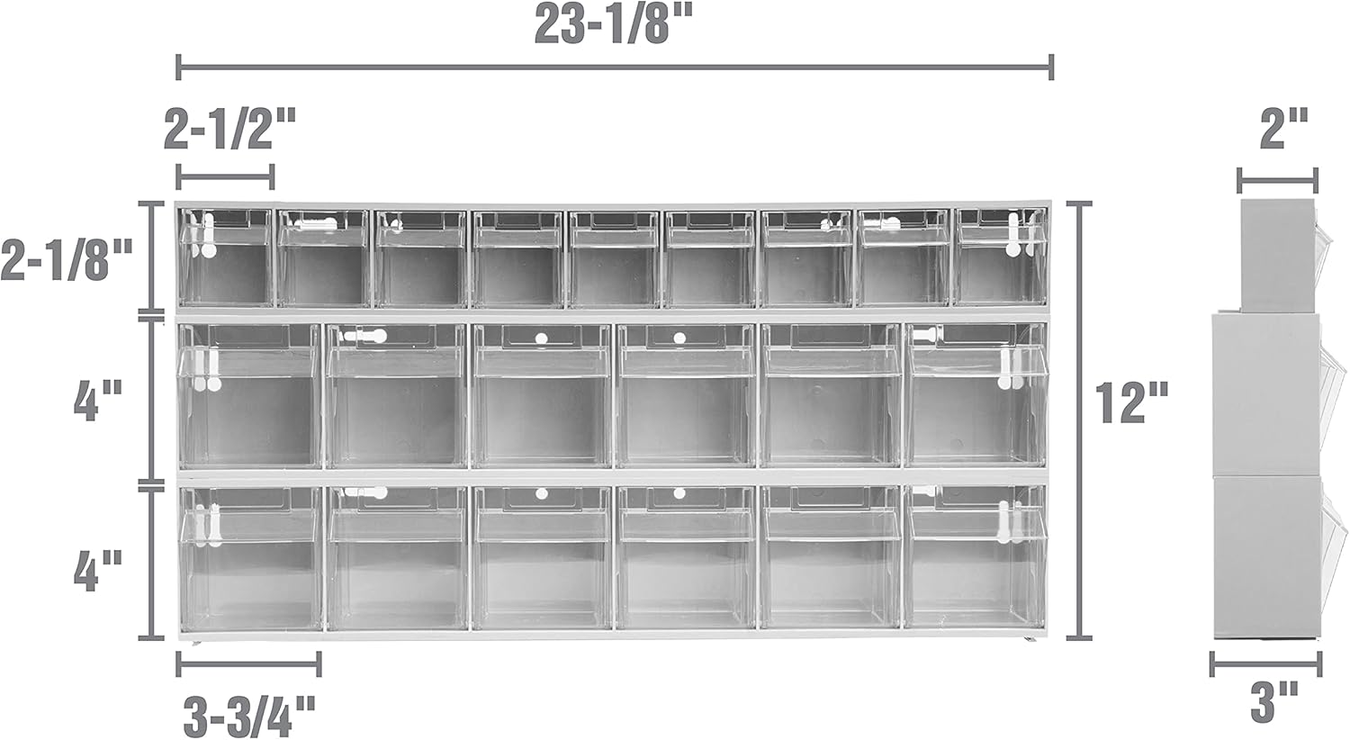 OEMTOOLS 22162 21-Bin Storage Set, 23.9” x 11.9”, Organizers and Storage Containers for Small Parts, Hardware Storage Bins, Stackable Storage Bins with Drawers, Plastic Bin, Gray Pack of 2