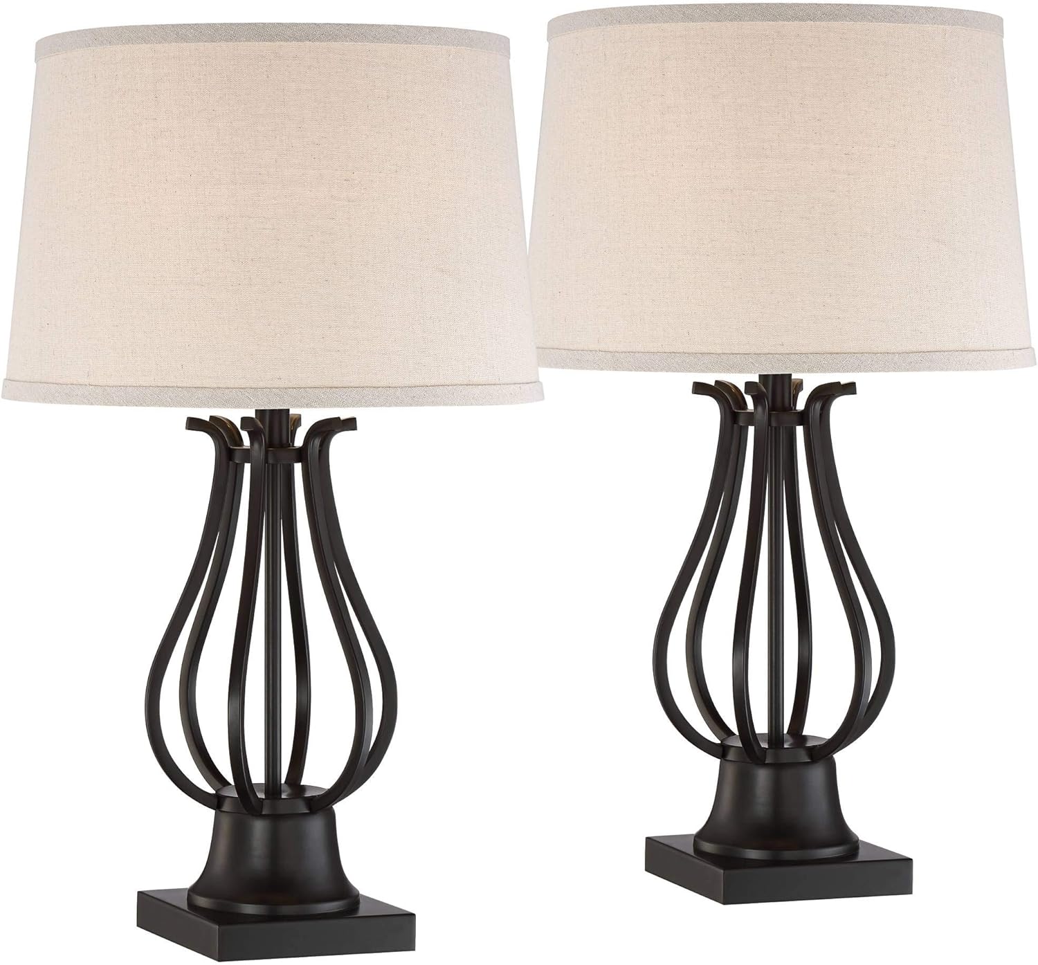 Hadley Modern Table Lamps Set of 2 with AC Power Outlet in Base Bronze Fabric Tapered Drum Shade for Living Room Bedroom Bedside Nightstand Office Family - Regency Hill