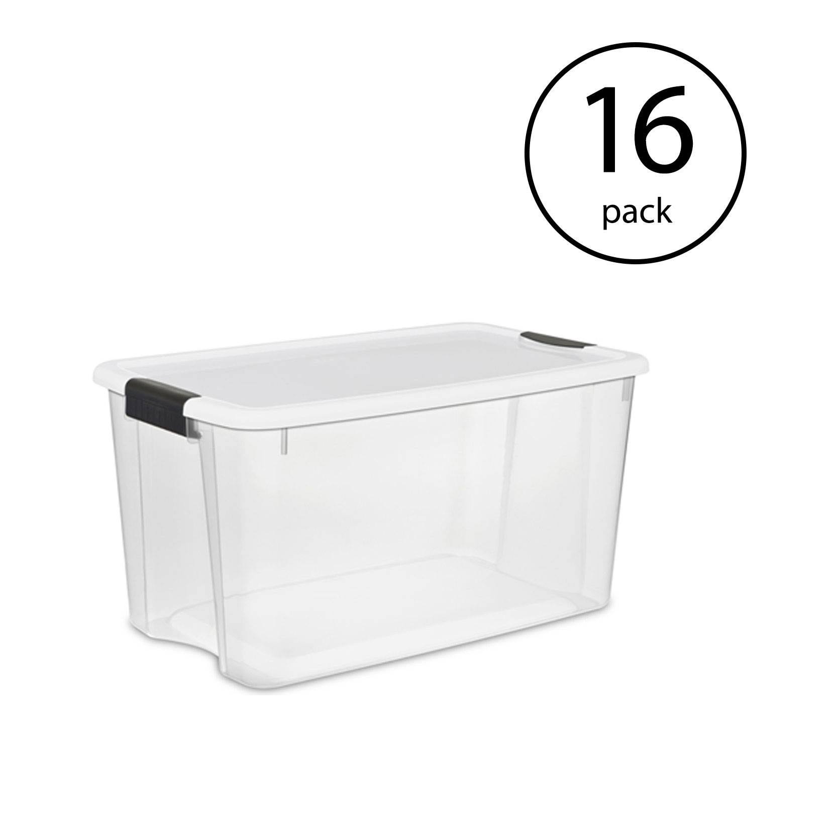 Sterilite 70 Quart Ultra Latch Storage Box with Lid u0026 See-Through Base (16 Pack)