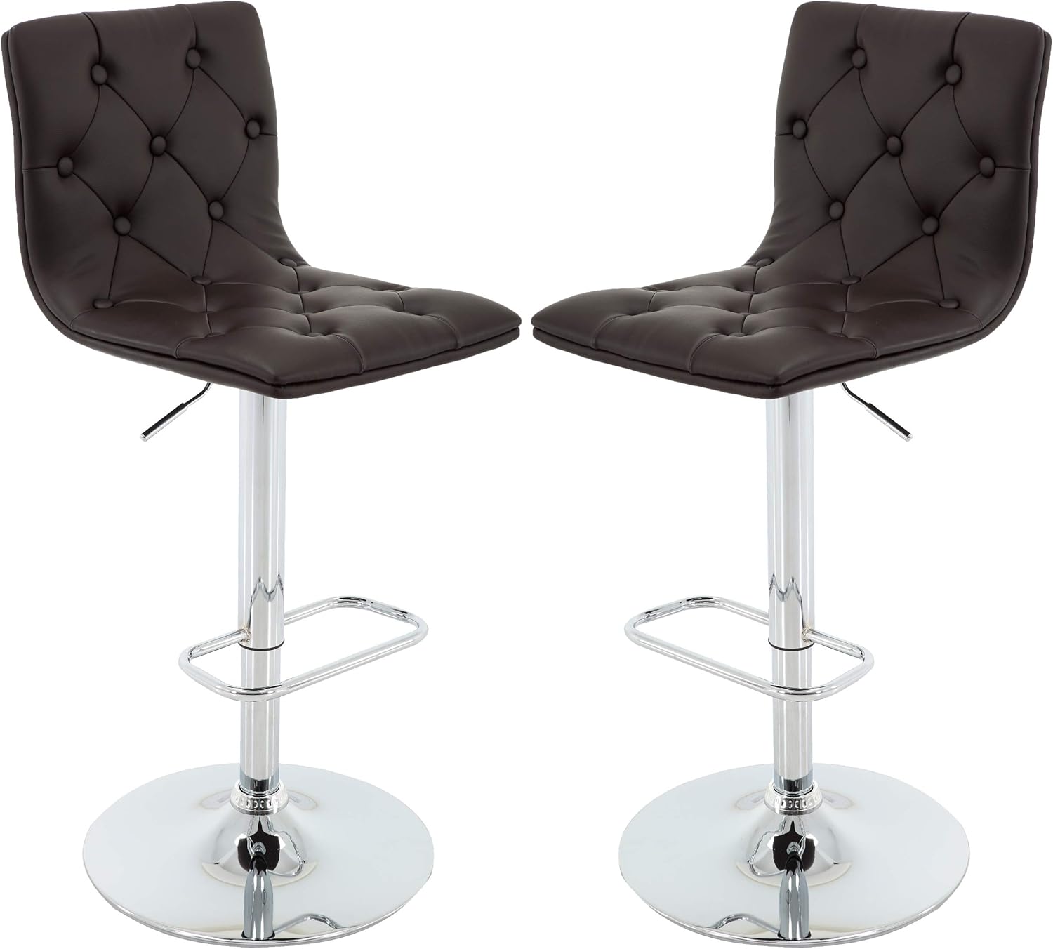 Brage Living Tufted PU Leather Adjustable Height Barstool with Chrome Base and Footrest Set of 2 (Black)