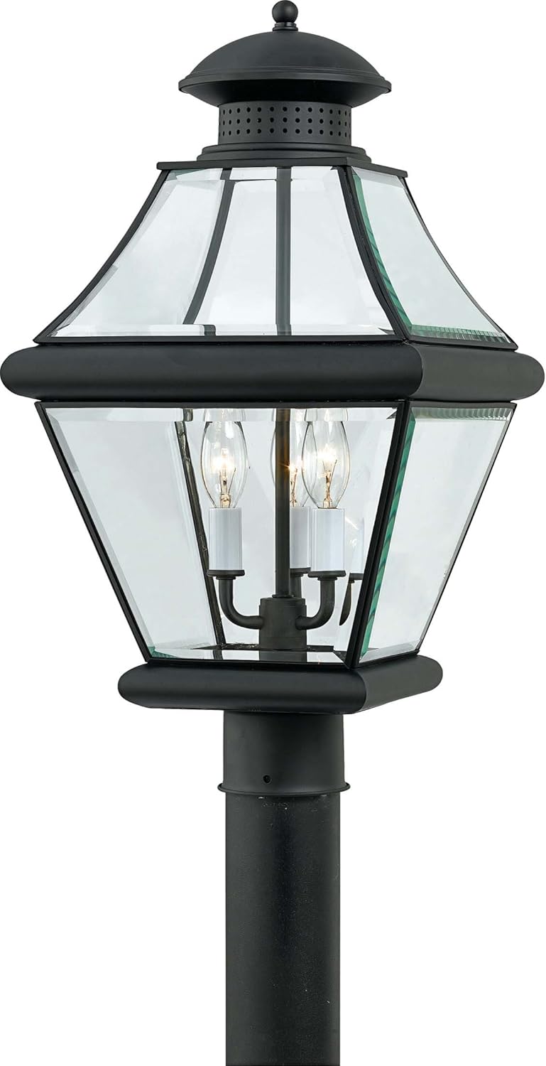 Quoizel RJ9011K Rutledge Outdoor Post Lantern Pier Mount Lighting, 3-Light, 180 Watts, Mystic Black (21