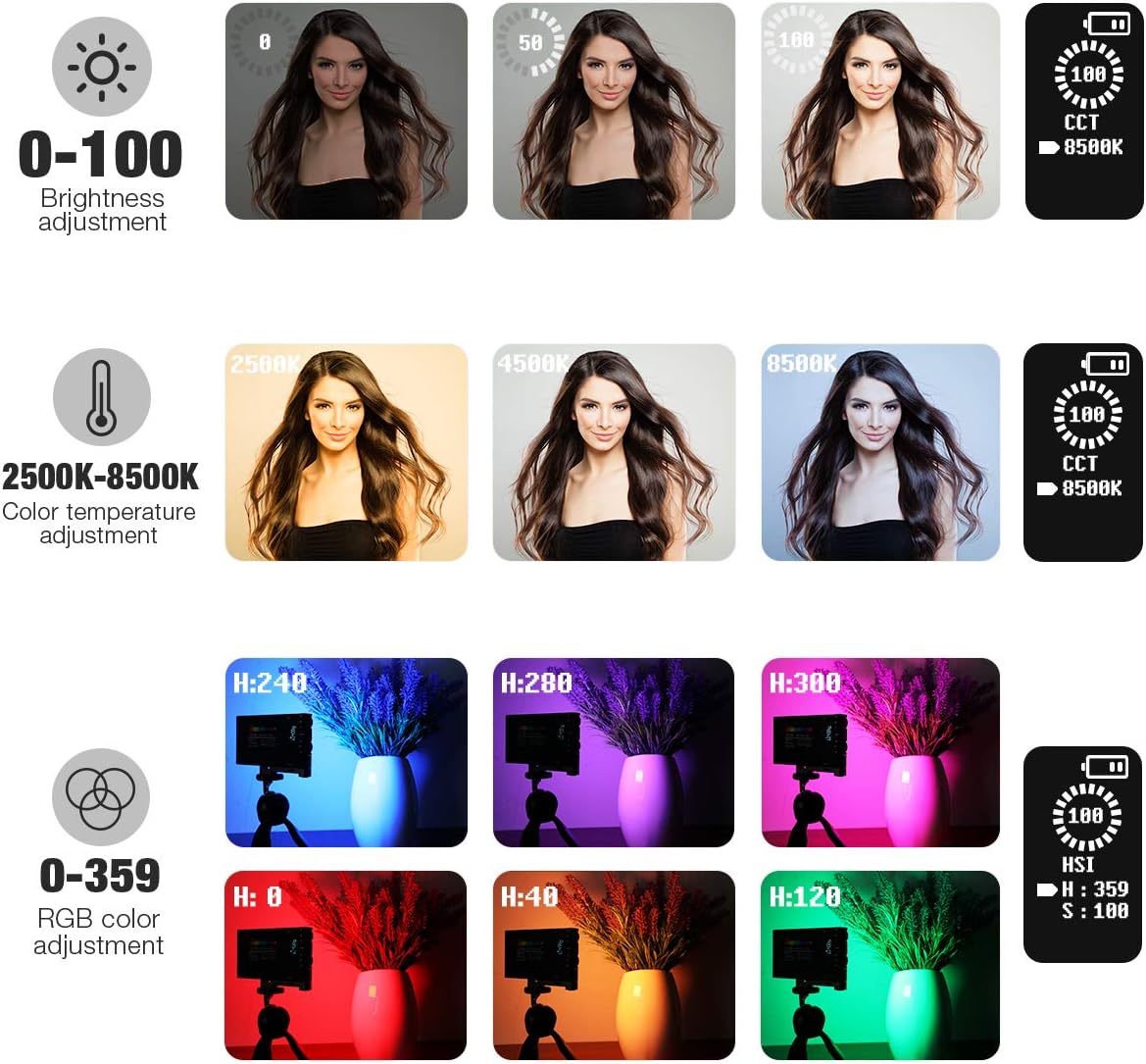 G1s RGB Video Light, Built-in 12W Rechargeable Battery LED Camera Light Full Color 12 Common Light Effects, CRI≥97 2500-8500K LED Video Light Panel with Aluminum Alloy Body Pack of 2