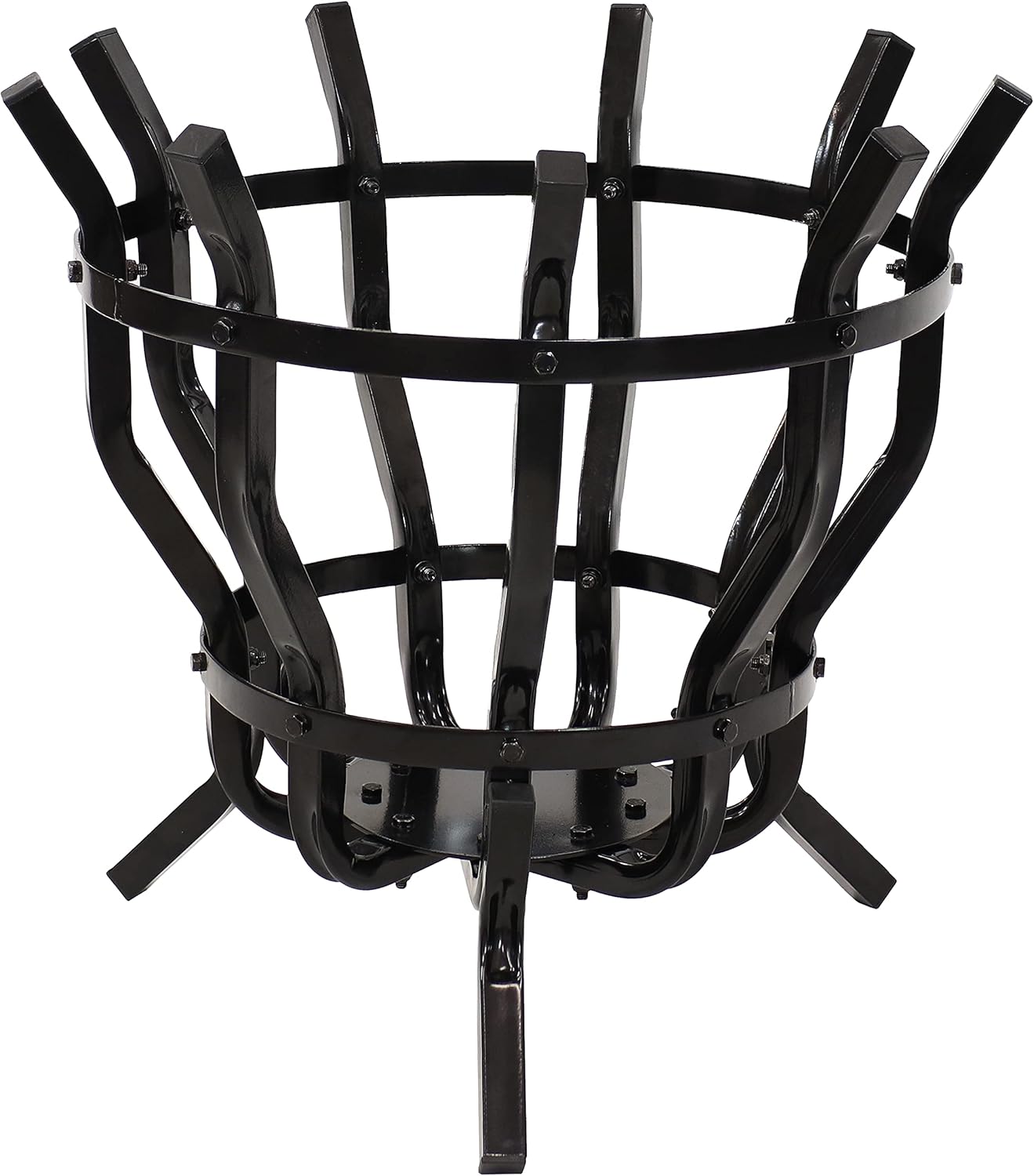 Sunnydaze Indoor/Outdoor Modern Fluted Log Holder - Fireside Firewood Storage Basket - Elevated Black Steel Open Slatted Design Log Bin - 23-Inch