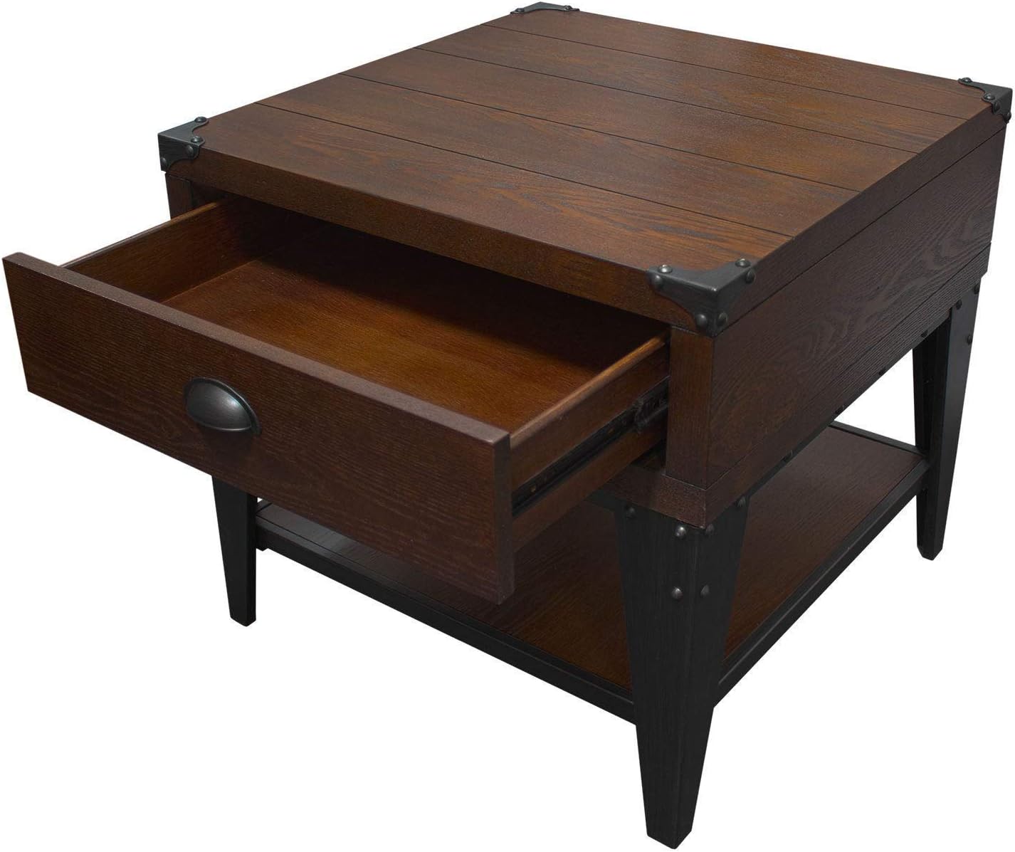 Best Master Furniture Carly Walnut With Black Iron Nail Heads End Table
