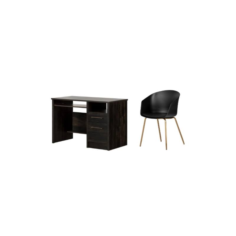 South Shore Gravity Rubbed Black Desk and 1 Flam Black and Gold Chair Set - 2309817-PKG