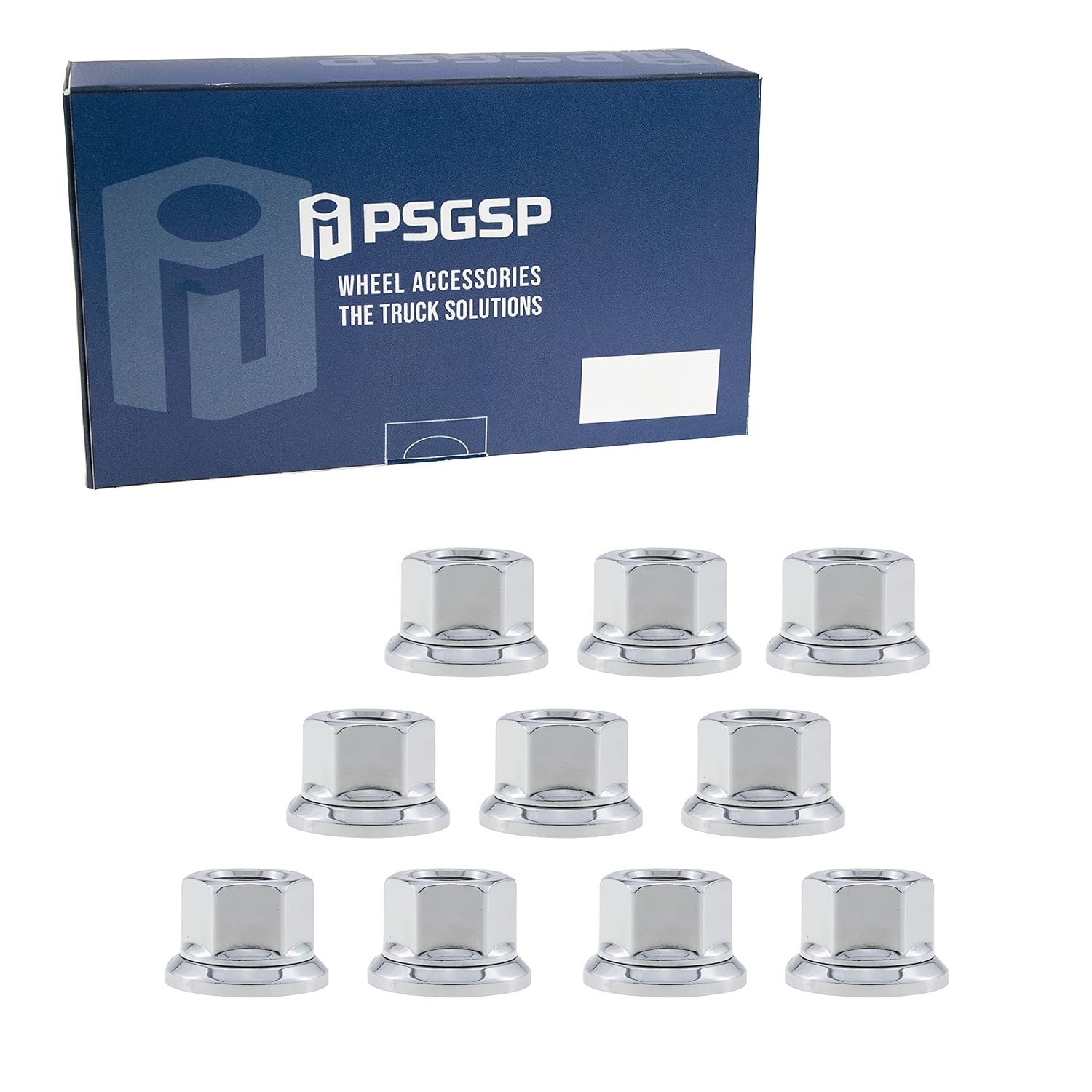 PSGSP Two-Piece Flange Wheel Nuts - M22x1.5 Hex:33mm Chrome for Heavy Duty Truck Semi Truck Fit Alcoa Accuride Aluminum Wheels with Hub Piloted - Bolt Hole 26mm - 10pcs