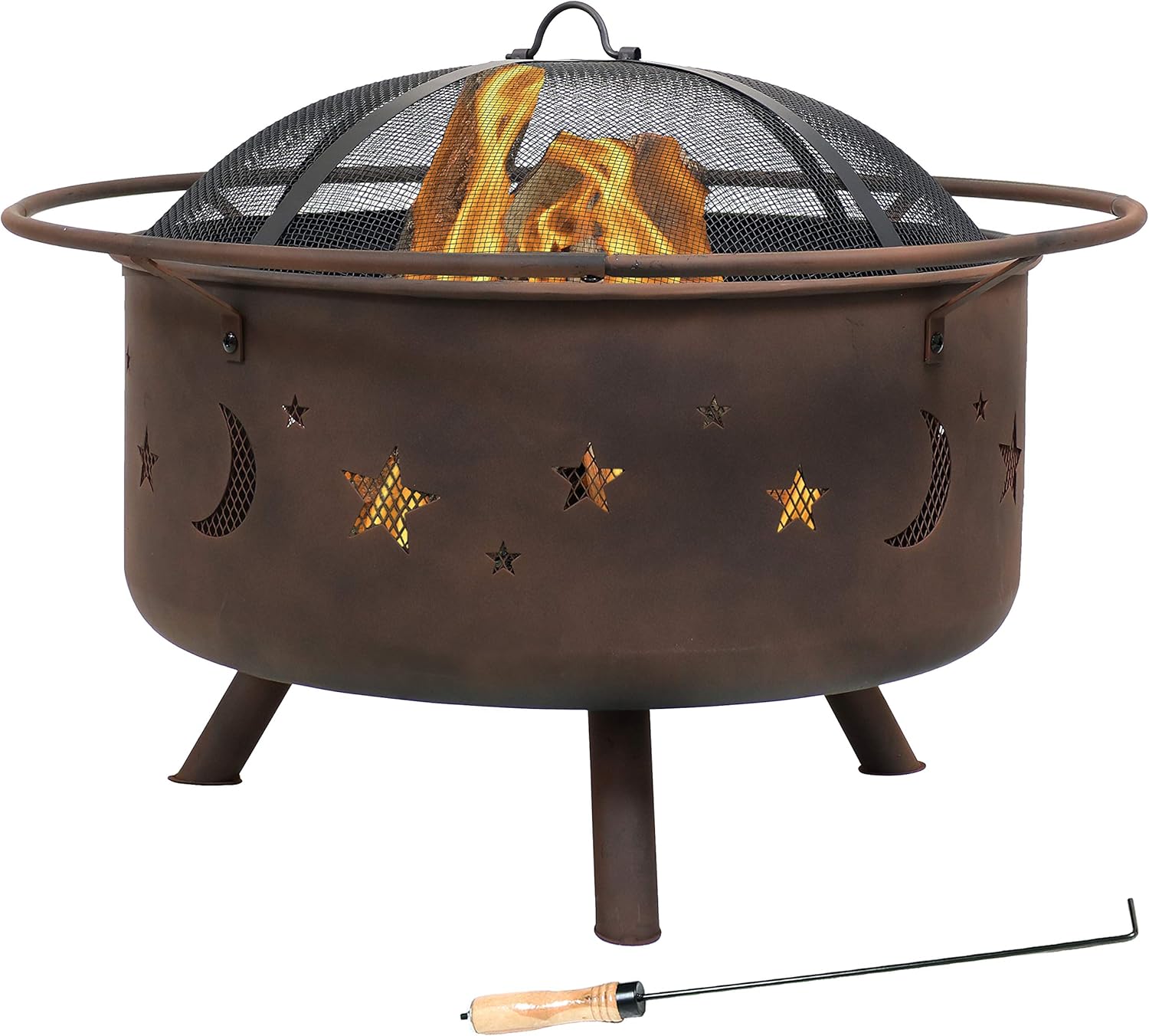 Sunnydaze Cosmic Outdoor Fire Pit - 30 Inch Round Bonfire Wood Burning Patio & Backyard Firepit for Outside with Cooking BBQ Grill Grate, Spark Screen, and Fireplace Poker, Celestial Design