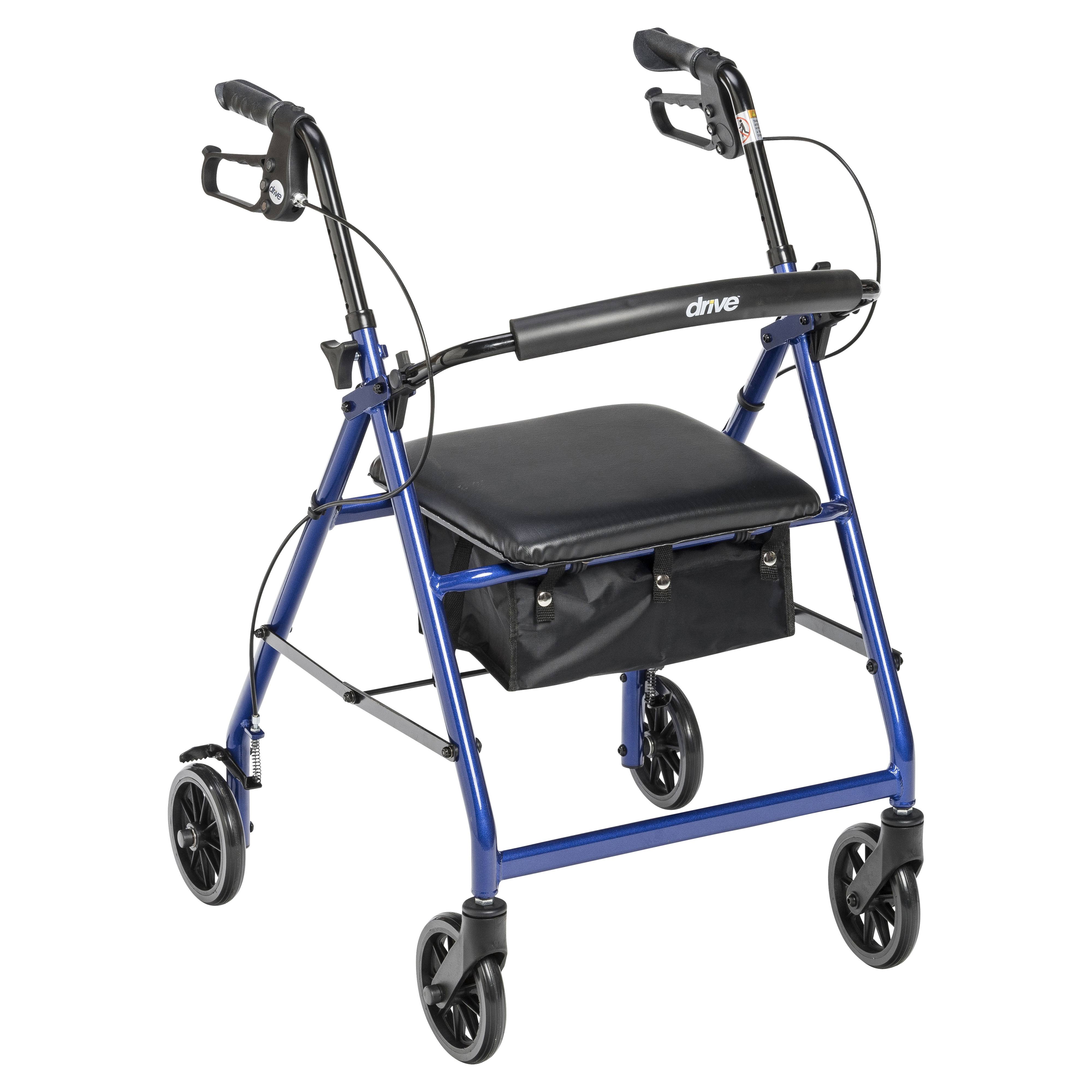Drive Medical Walker Rollator with 6x22 Wheels Fold Up Removable Back Support and Padded Seat Blue