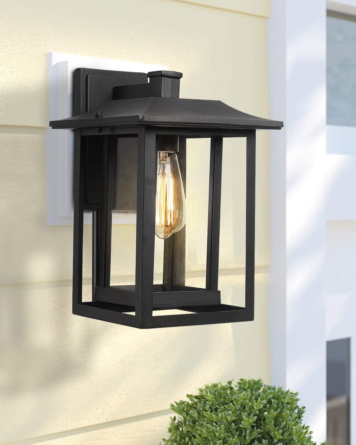 Beionxii Outdoor Wall Lights | Set of 2 Exterior Light Fixtures Wall Mount Sconces, Sand Textured Black with Clear Glass(9