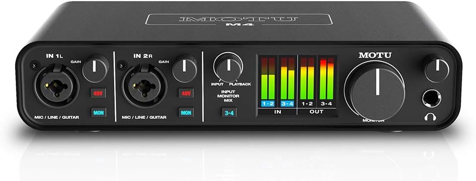 Motu M4 4x4 USB Audio Interface with MXL 770 Cardioid Microphone (Black), HPC-A30 Studio Monitor Headphones & XLR Cable Bundle
