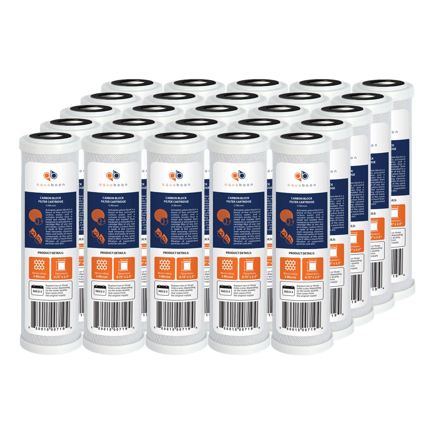 25-Pack of 5 Micron Carbon Block CTO Coconut Shell Water Filter Cartridge 10x22 by Aquaboon