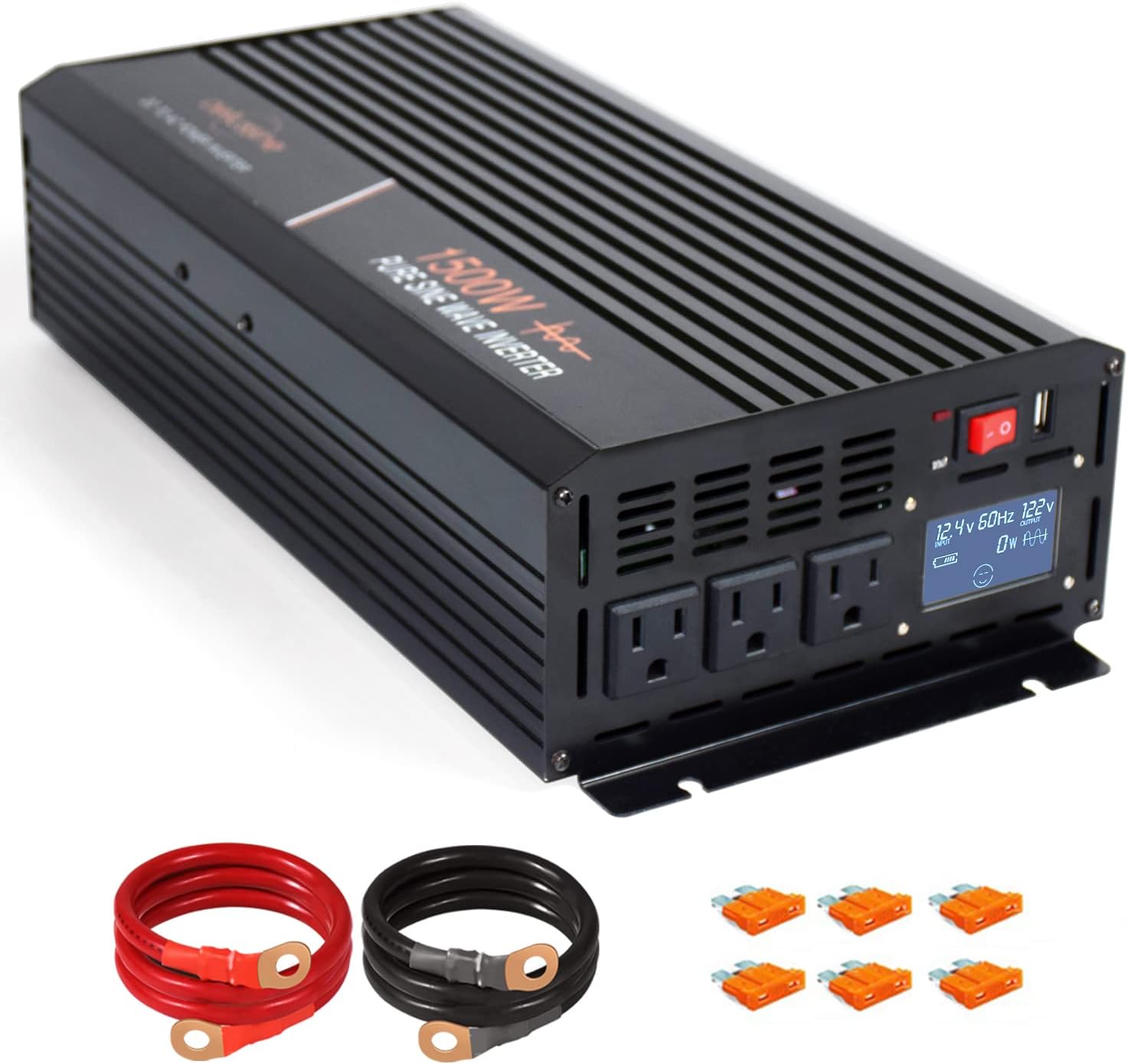 aeliussine 1500w Power Inverter Pure Sine Wave Inverter 12 Volt dc to ac 110v 120v Car Power Inverter for Off Grid Solar Power System (1500w12v LCD)