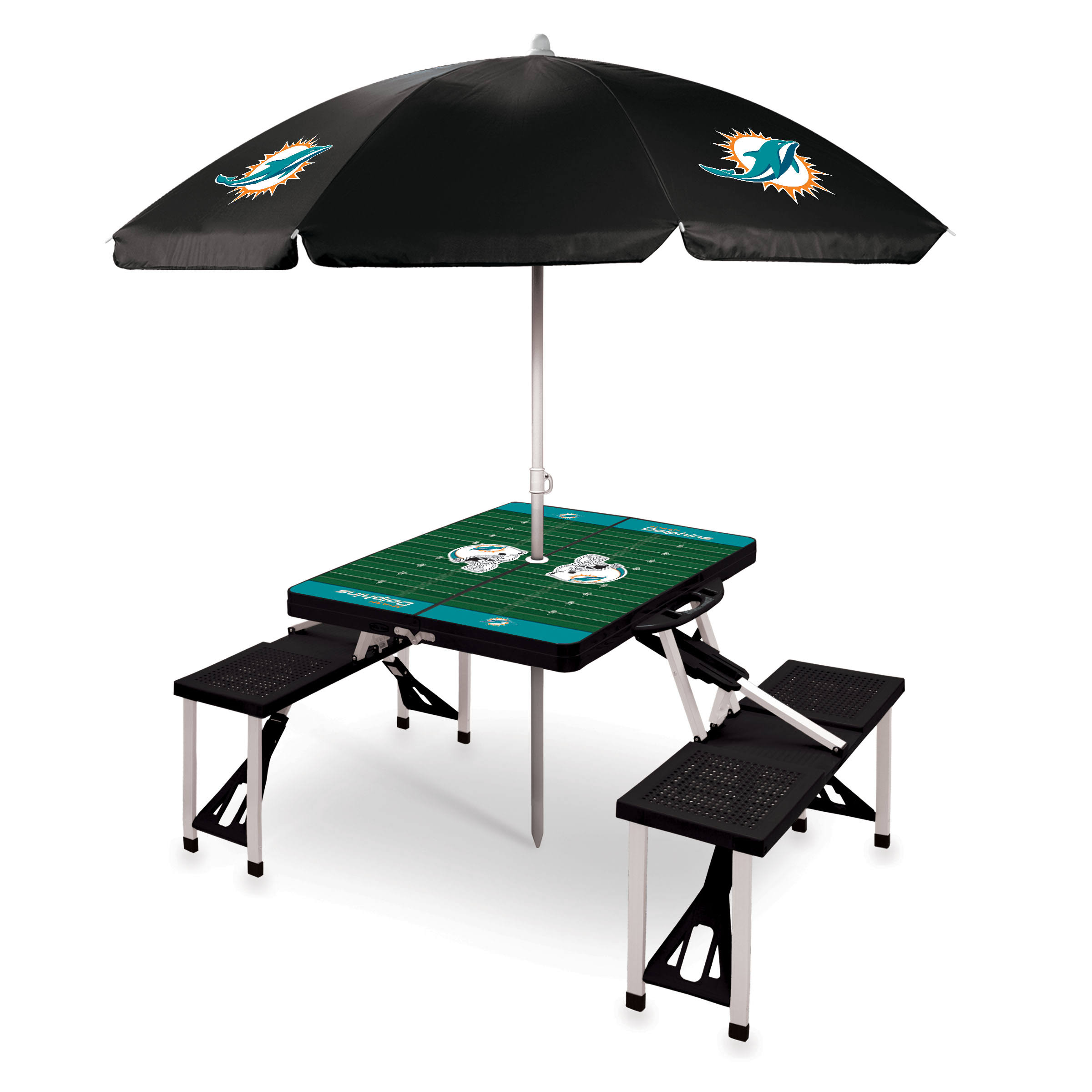 NFL Picnic Table with Umbrella - Miami Dolphins - Black