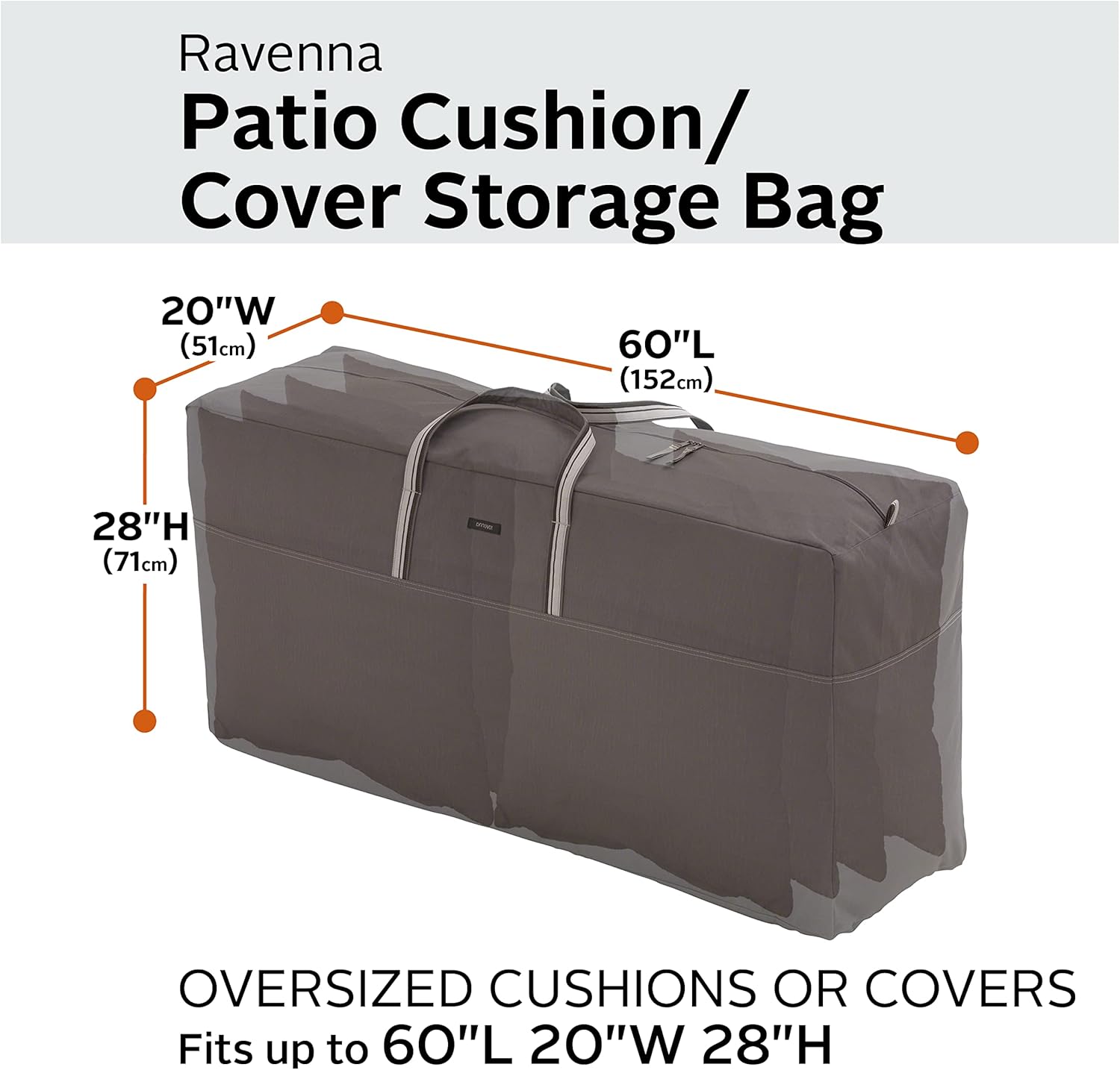 Classic Accessories Ravenna Water-Resistant 60 Inch Patio Cushion and Cover Storage Bag