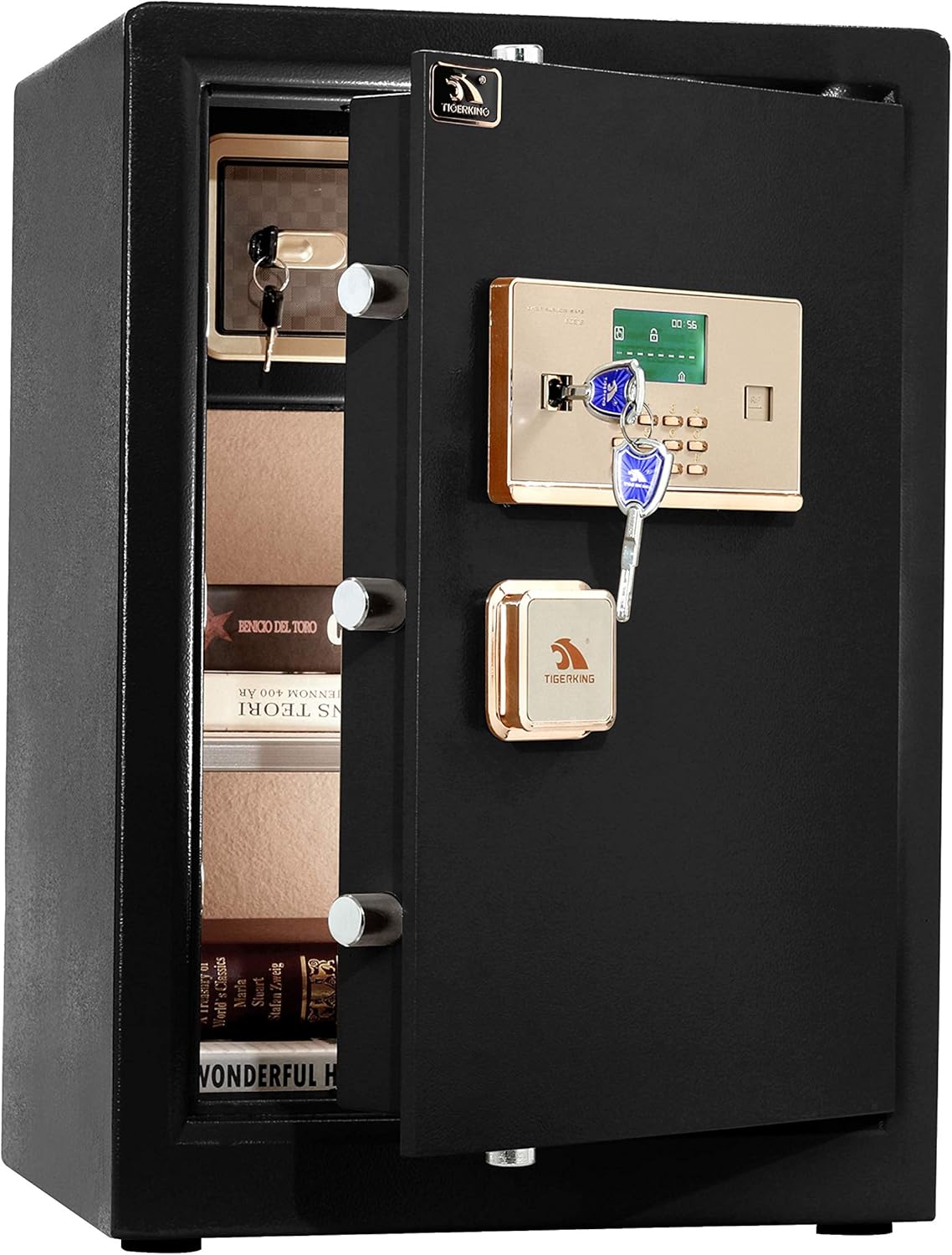 TIGERKING Digital Security Safe Box,Double Safety Key Lock and Password,Special own Interior Lock Box Safe for Home Office 3.7 Cubic Black
