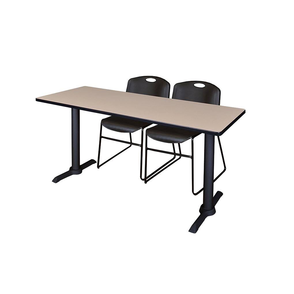 Regency Cain 72x22 x 24x22 Training Table- Beige u0026 2 Zeng Stack Chairs- Black
