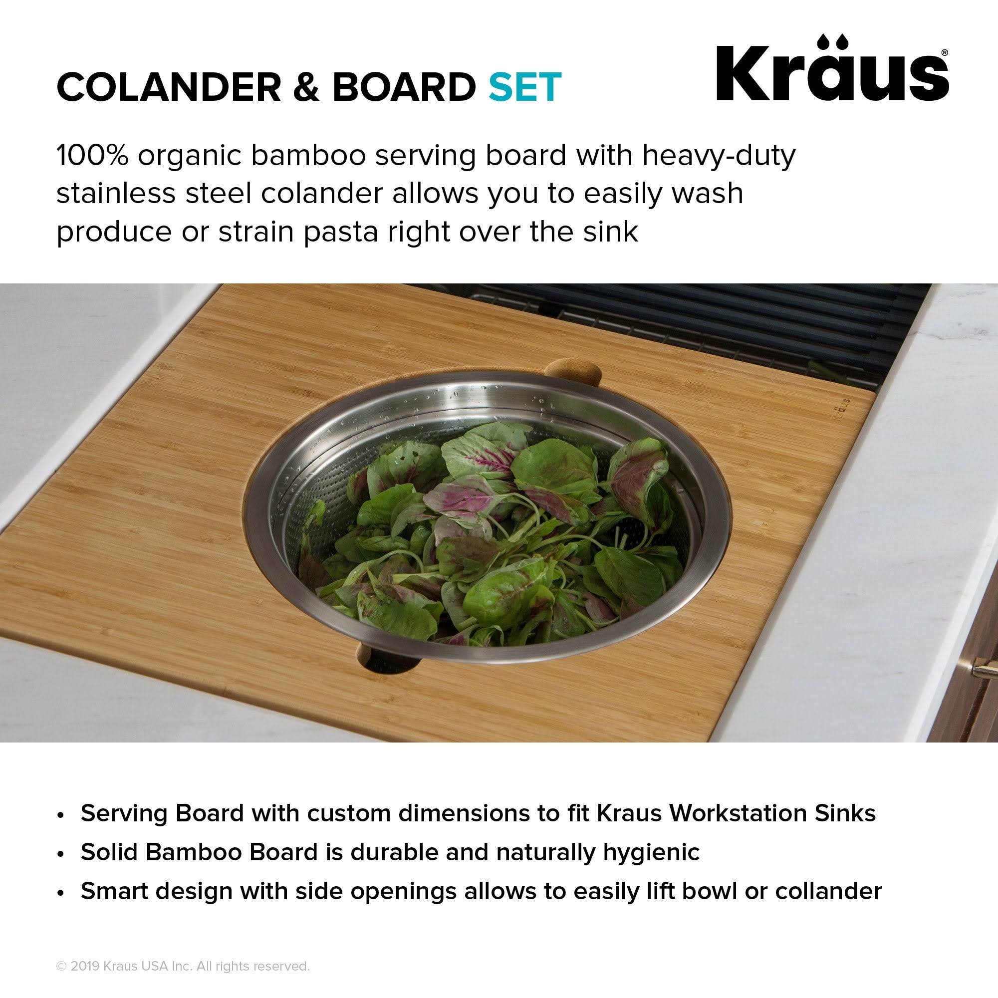 Kraus KAC-105BB Workstation Kitchen Sink Serving Board Set with Stainless Steel Colander