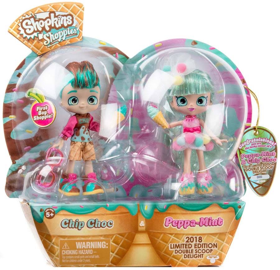 Shopkins Shoppies Peppa Mint u0026 Chip Choc Double Scoop Delight Doll 2-Pack, Green