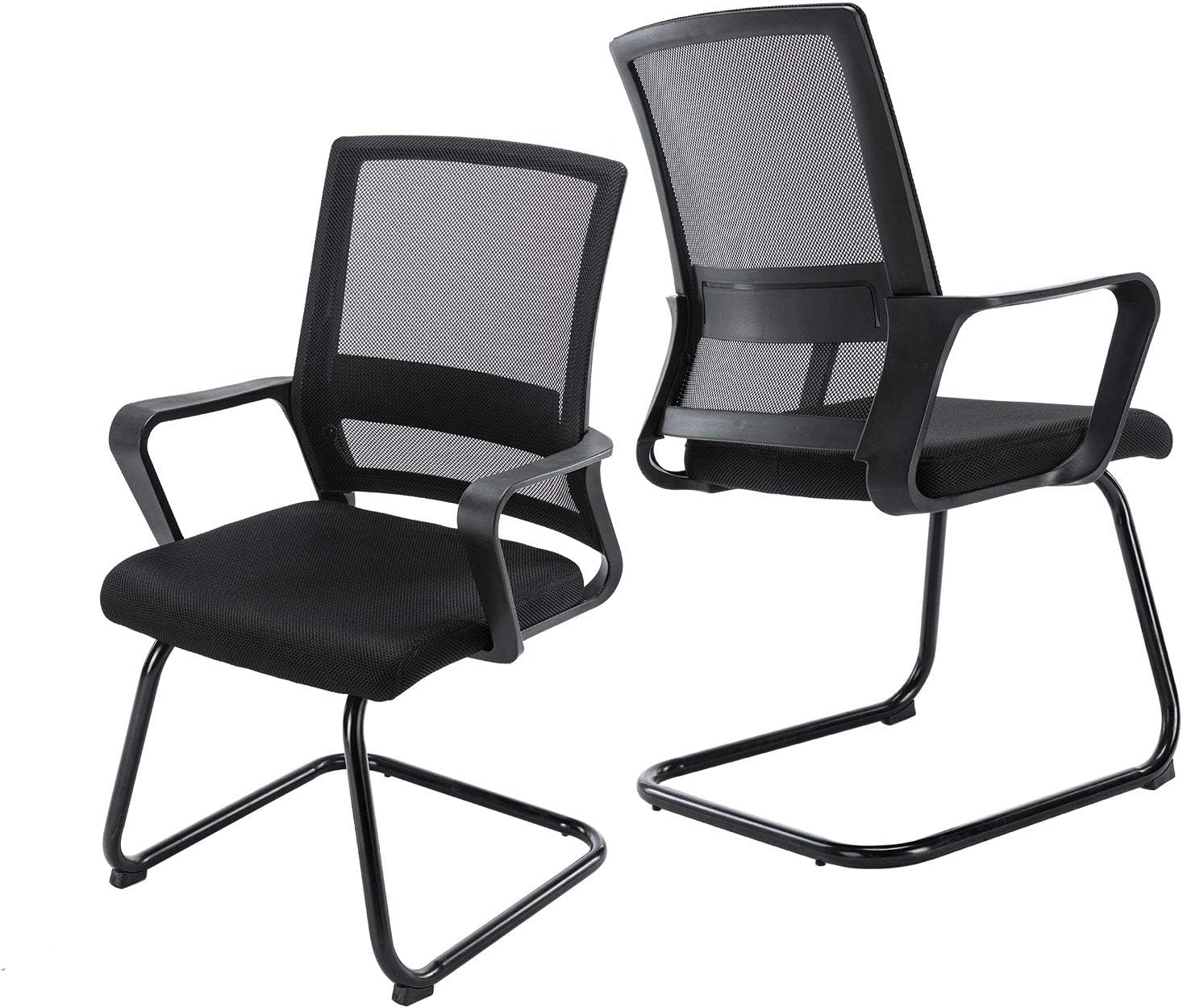 Shunzhi Office Guest Chairs Set of 2 with Lumbar Support Sled Base and Mid Mesh Back with Armrest for Visitors/Meeting Groups/Reception/Conference Room, Black, 2 pcs