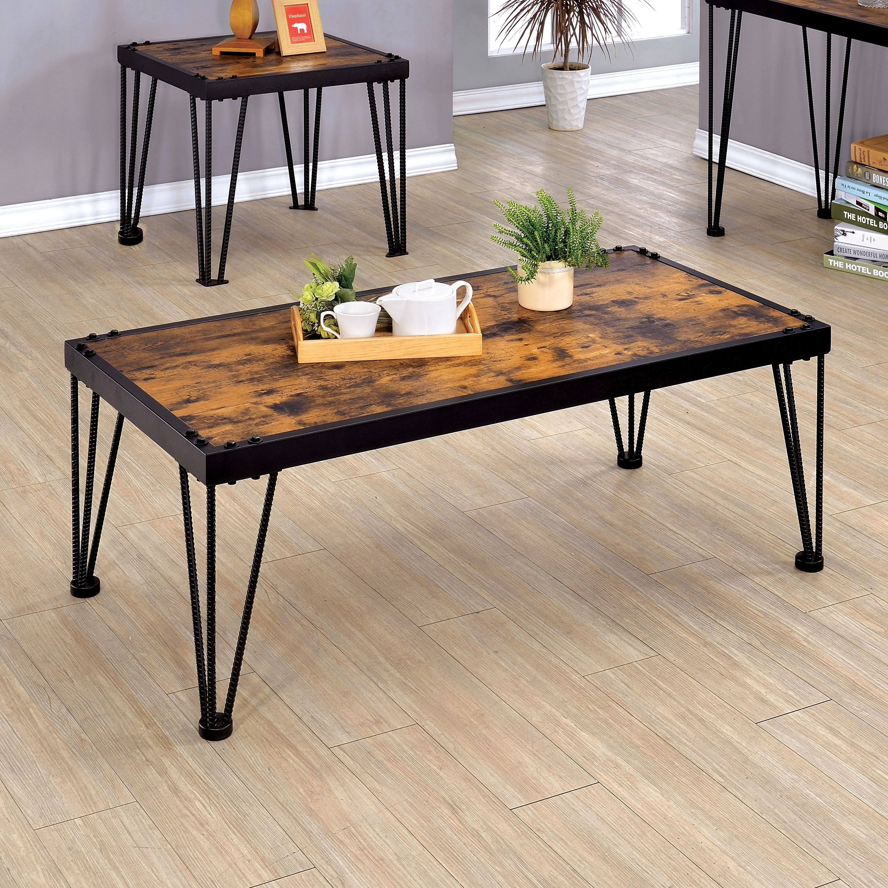 Furniture of America Fizi Industrial Black 2-Piece Accent Table Set