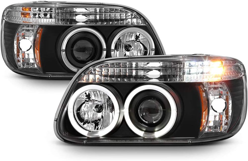ACANII - For 1995-2001 Ford Explorer LED Halo Black Housing Projector Headlights Headlamps, Driver & Passenger Side