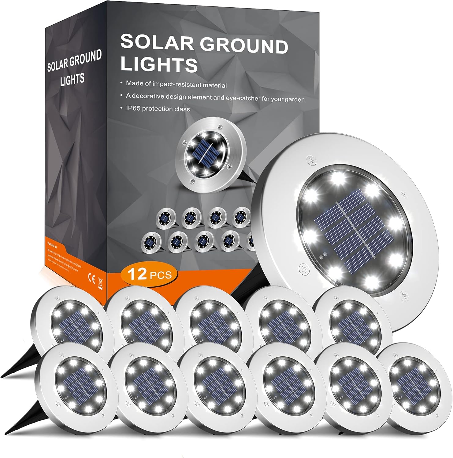 INCX Solar Ground Lights, 12 Packs 8 LED Solar Garden Lamp Waterproof In-Ground Outdoor Landscape Lighting for Patio Pathway Lawn Yard Deck Driveway Walkway White