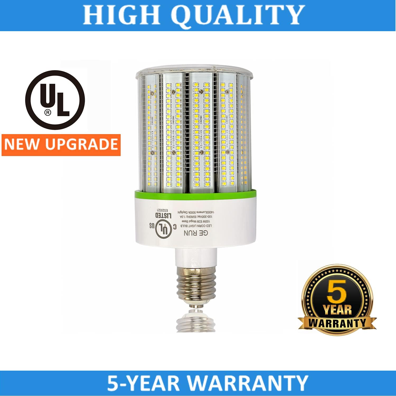 100W E39 Mogul Base LED Bulbs, LED Corn Cob Light Bulb 5000K Daylight 14000Lumen, Replacement 400Watt Fixtures HID/HPS/Metal Halide or CFL,UL Listed… Pack of 2