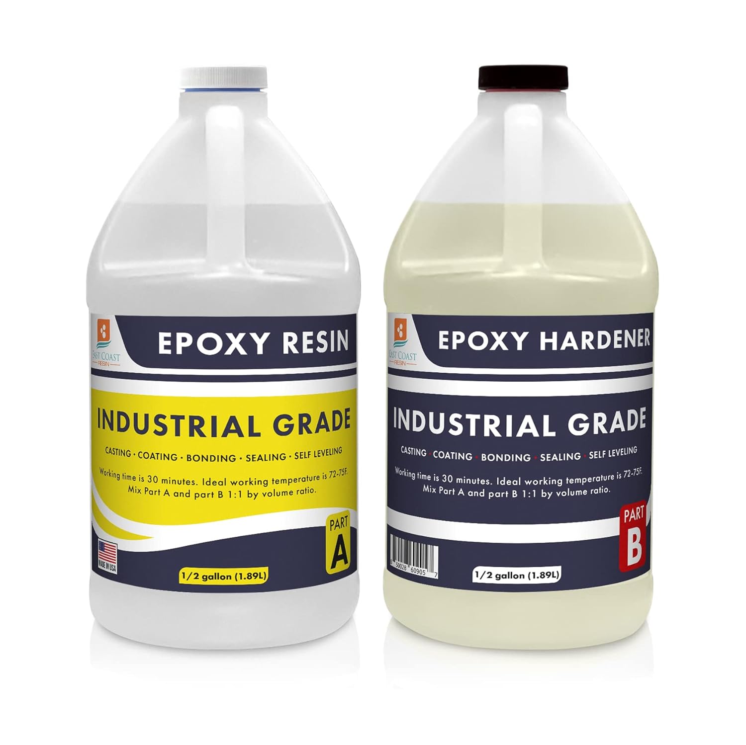 Epoxy Resin 1 Gallon Kit Industrial Grade | Easy to Use, Super Strong, Glossy, Clear, Water-Resistant | For Bonding, Sealing, Casting, Coating, Filling, Gluing - (1/2 gallon + 1/2 gallon) Pack of 2