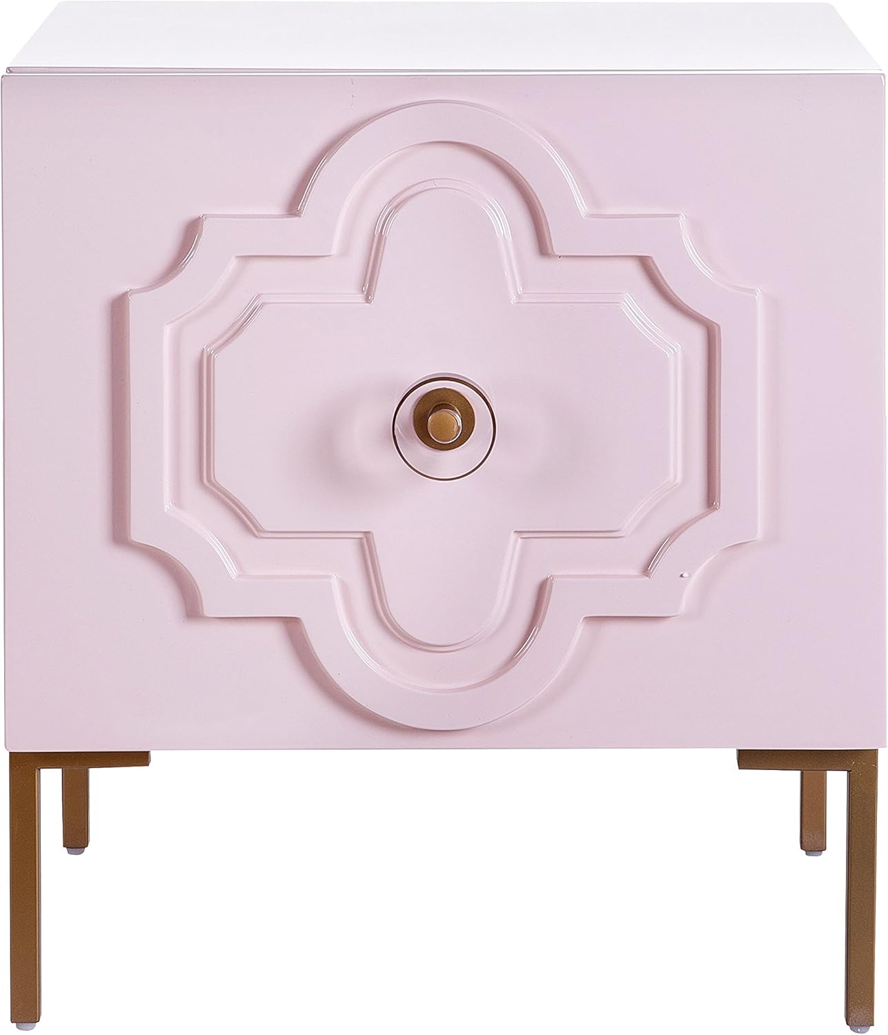 TOV Furniture The Anna Collection Square Lacquer Side Table with Cabinet Shelf Pink