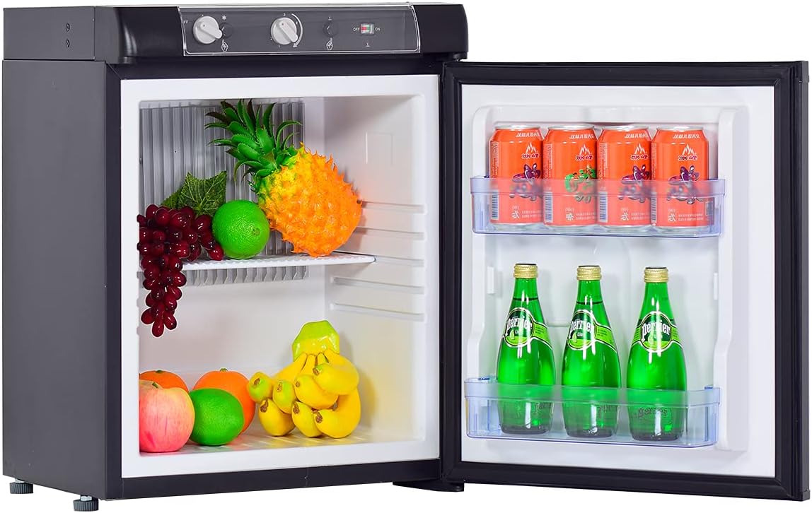 SMETA 3 Way Compact Propane Electric Fridge Mini Refrigerator Absorption Cooler for RV Camper Truck Trailer,LPG/110V/12V 1.4 Cu.Ft, Black